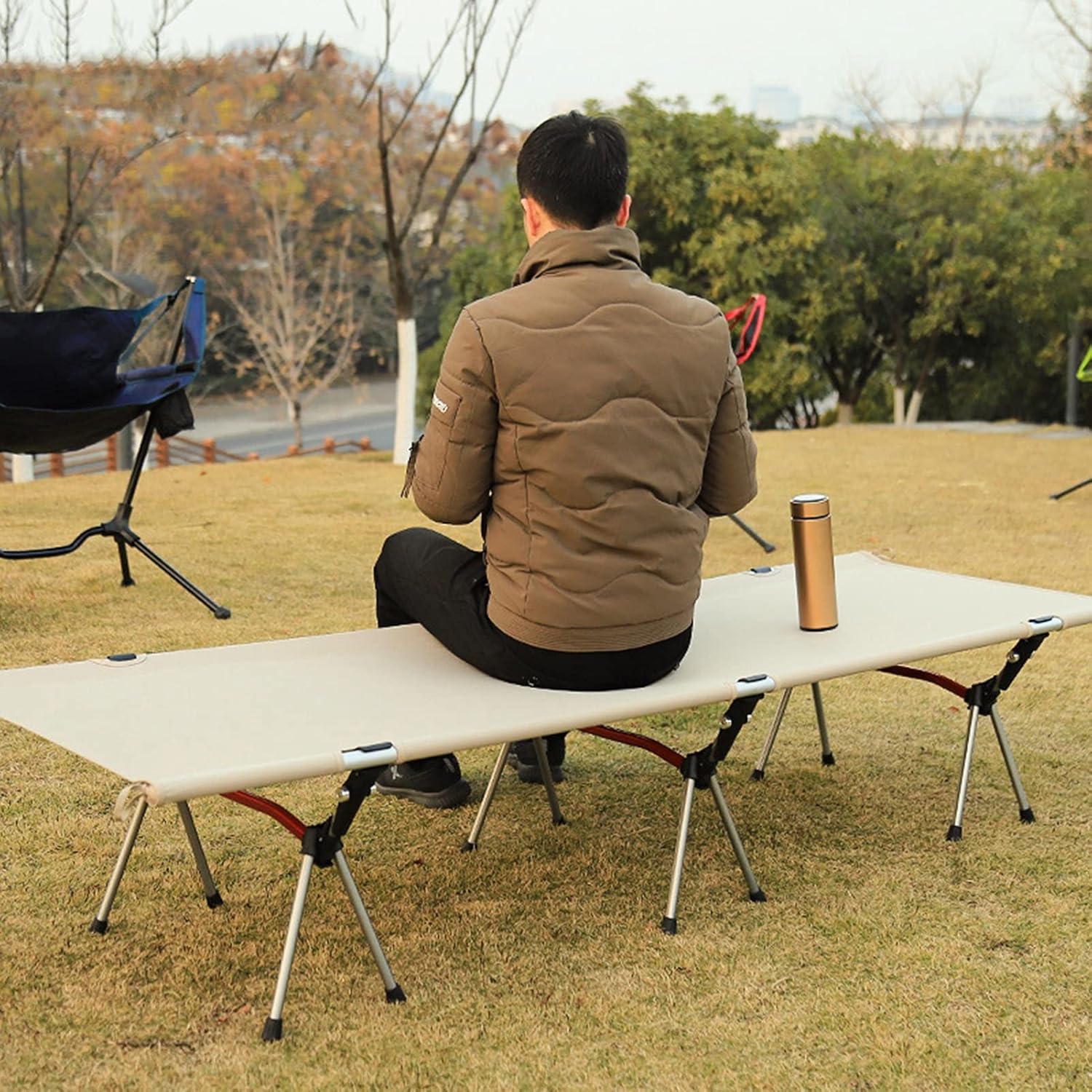 Folding Bed Outdoor Portable Folding Bed Camp Cot Camping Equipment Sleeping Bed for Camping Picnic Hiking Backpacking Portable Bed (Color : Khaki)