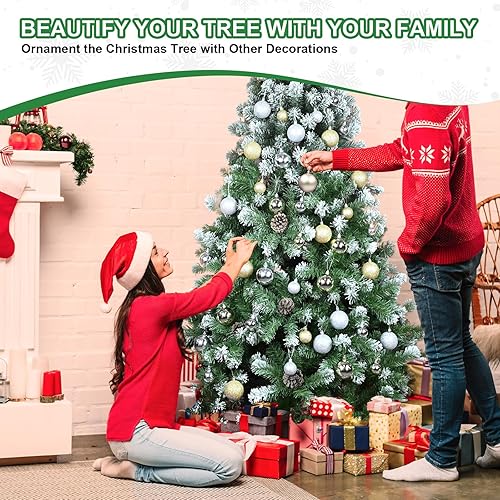 Miniatura 4 de Árbol de Navidad artificial flocado de 6 pies, pino nevado sin luz para el hogar, oficina, vacaciones, decoración interior y exterior, abeto