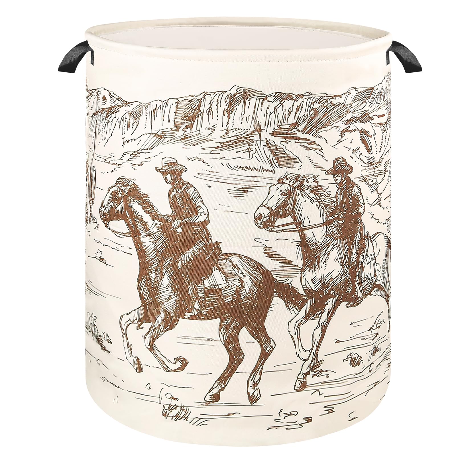 Western Room Decor Laundry Basket, Desert Riding Cowboy Nursery Hamper Rustic Country Home Stuff Bin for Dorm Bathroom Bedroom Gift for Teens Kids Boys Girls, 17.71"x13.77"