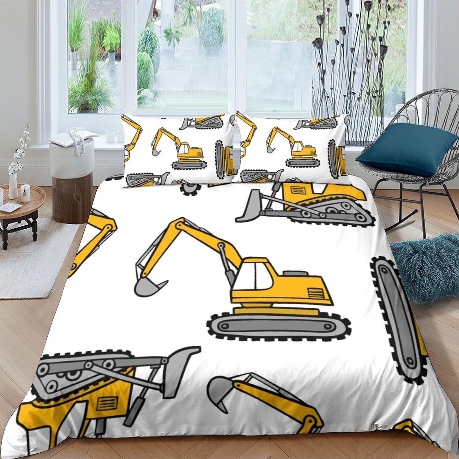 Ctjqhvkz Style-2 3D Printed Excavator Fitted Sheet Microfiber Soft Anti-Slip Construction Truck Bed Cover For Bedroom Dorm Decor Machine Washable Single（135X200cm）