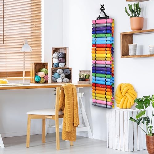 Miniatura 7 de AROUY Organizador de almacenamiento de vinilo, soporte de rollo de vinilo para montaje en paredsobre la puerta, estante de almacenamiento de vinilo