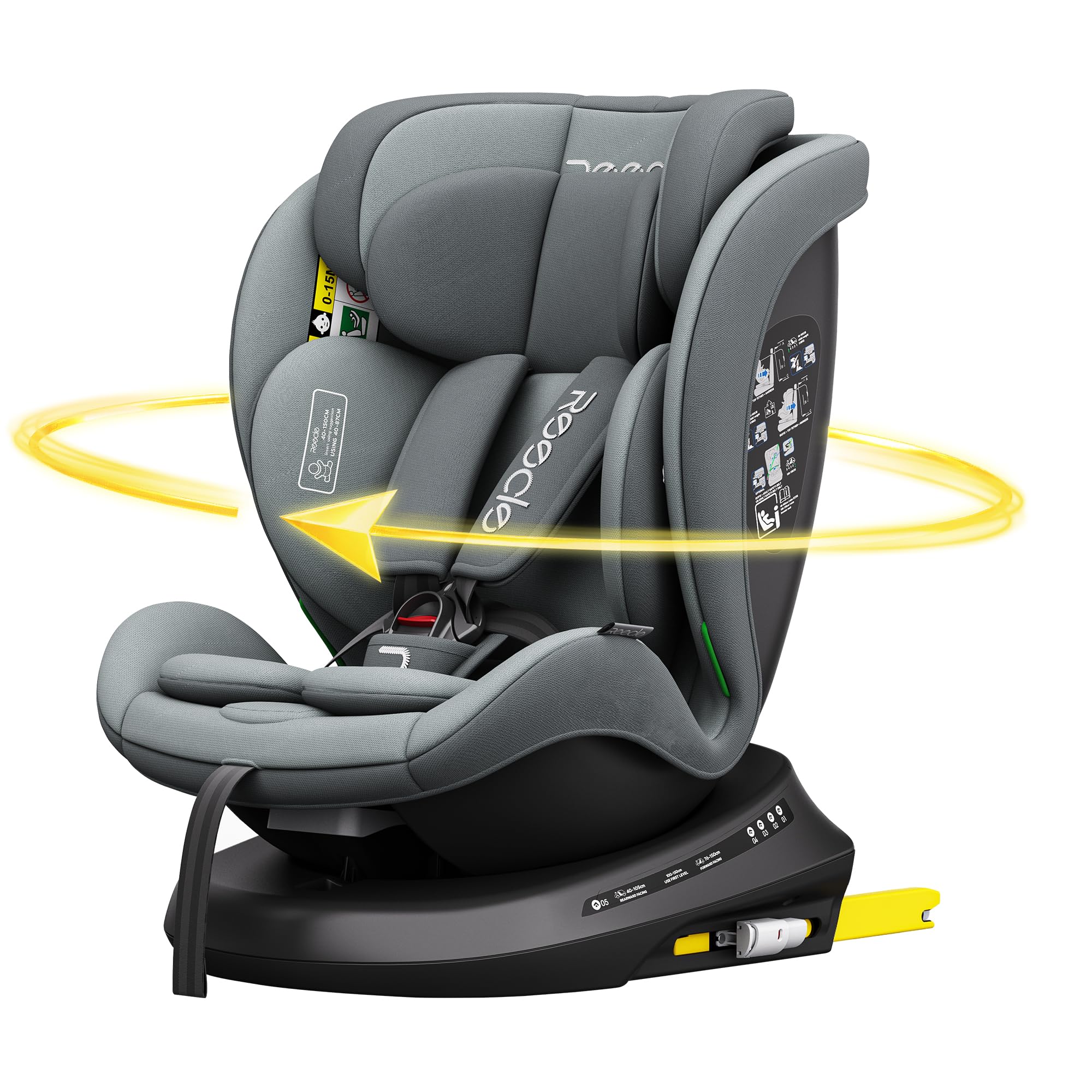 Reecle I-Size Silla de Coche Giratoria 360 con ISOFIX, 40-150cm