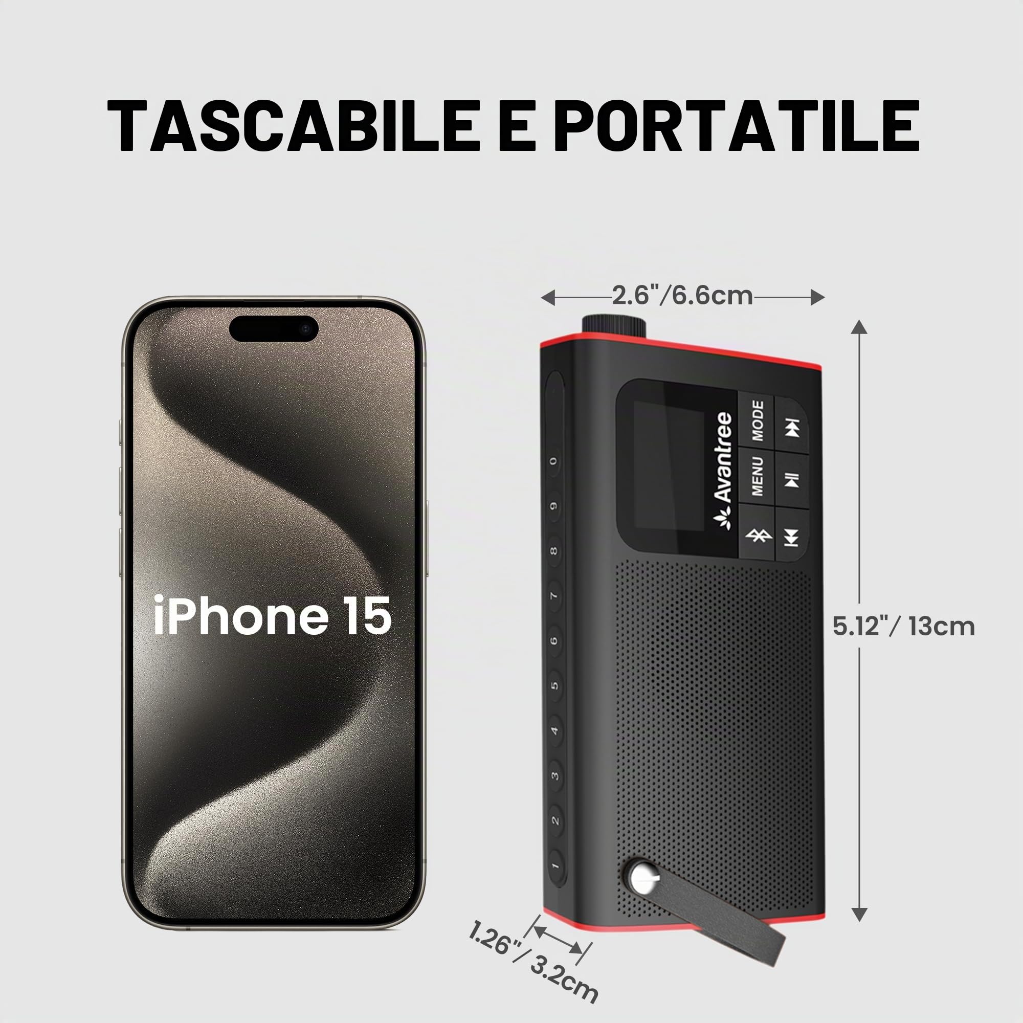 Avantree SP850 Mini Radio Portatile FM, Radiolina Tascabile con Batteria Ricaricabile, Cassa Audio Altoparlanti Bluetooth e SD Card Mp3 Player tutto 3 in 1, Auto Scansione & Memorizzazione