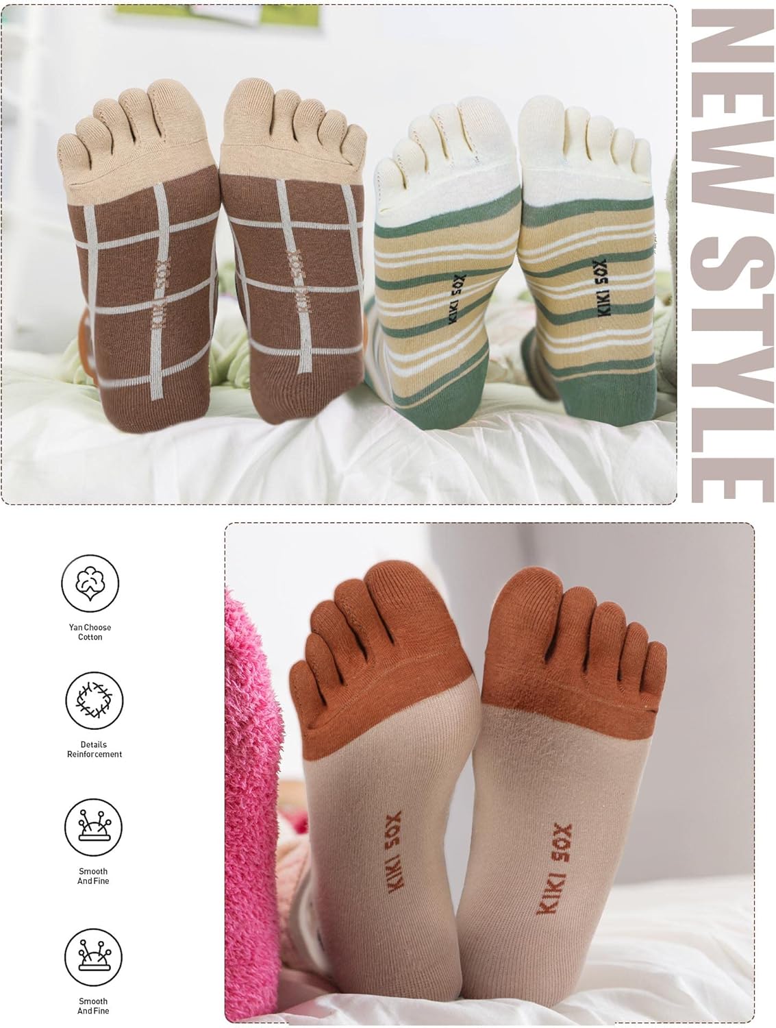 Bencailor 6 Pairs Women Toe Socks Cute Cotton Comfortable Socks Low Cut with Reinforced Heel and Toe for Ladies - Image 5