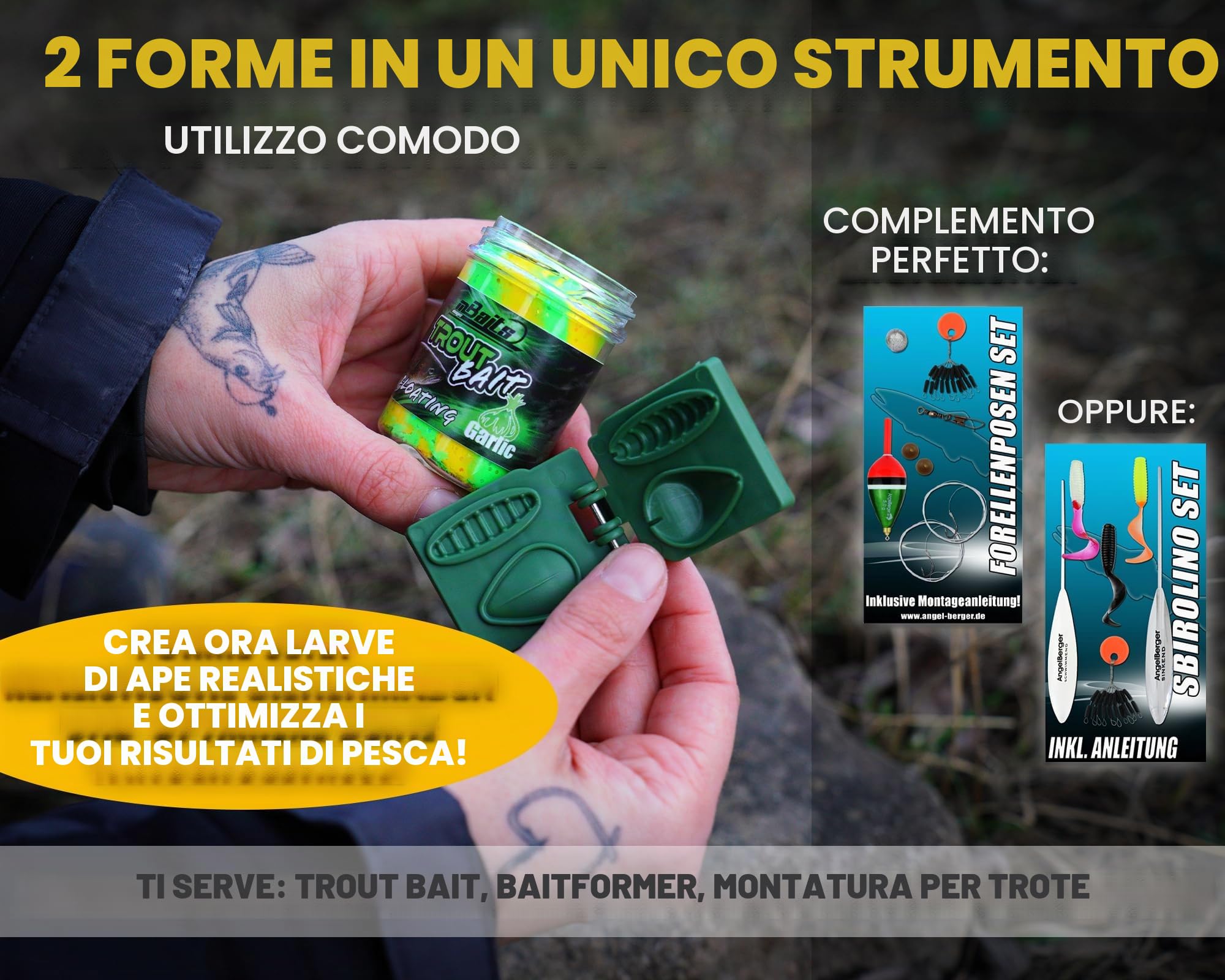 Angel Berger, stampo 2 in 1 per formare esche per trote