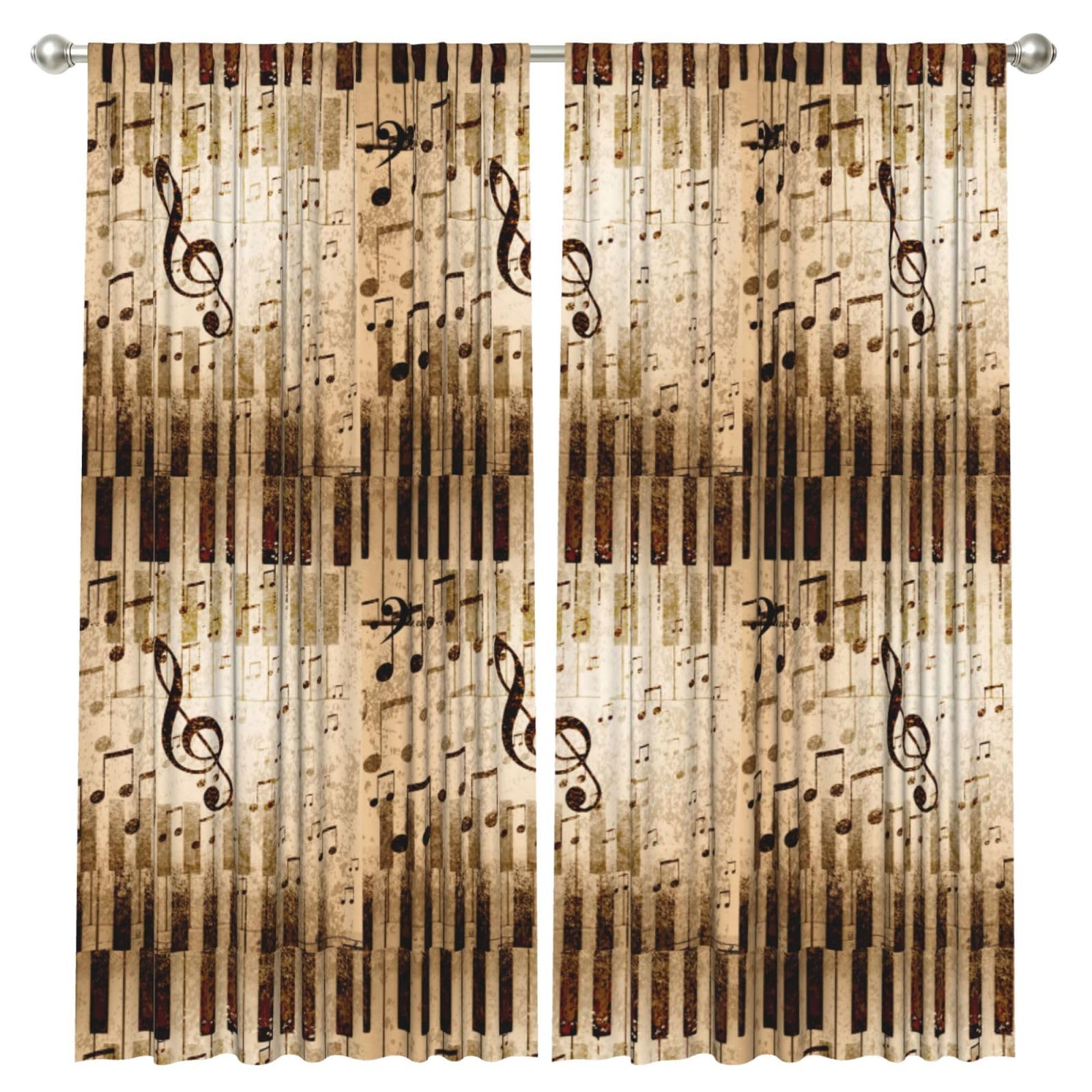 InOmak Music Notes Piano, 2 Panels Window Curtains 52 x 84 Inch Blackout Curtains for Living Room Bedroom