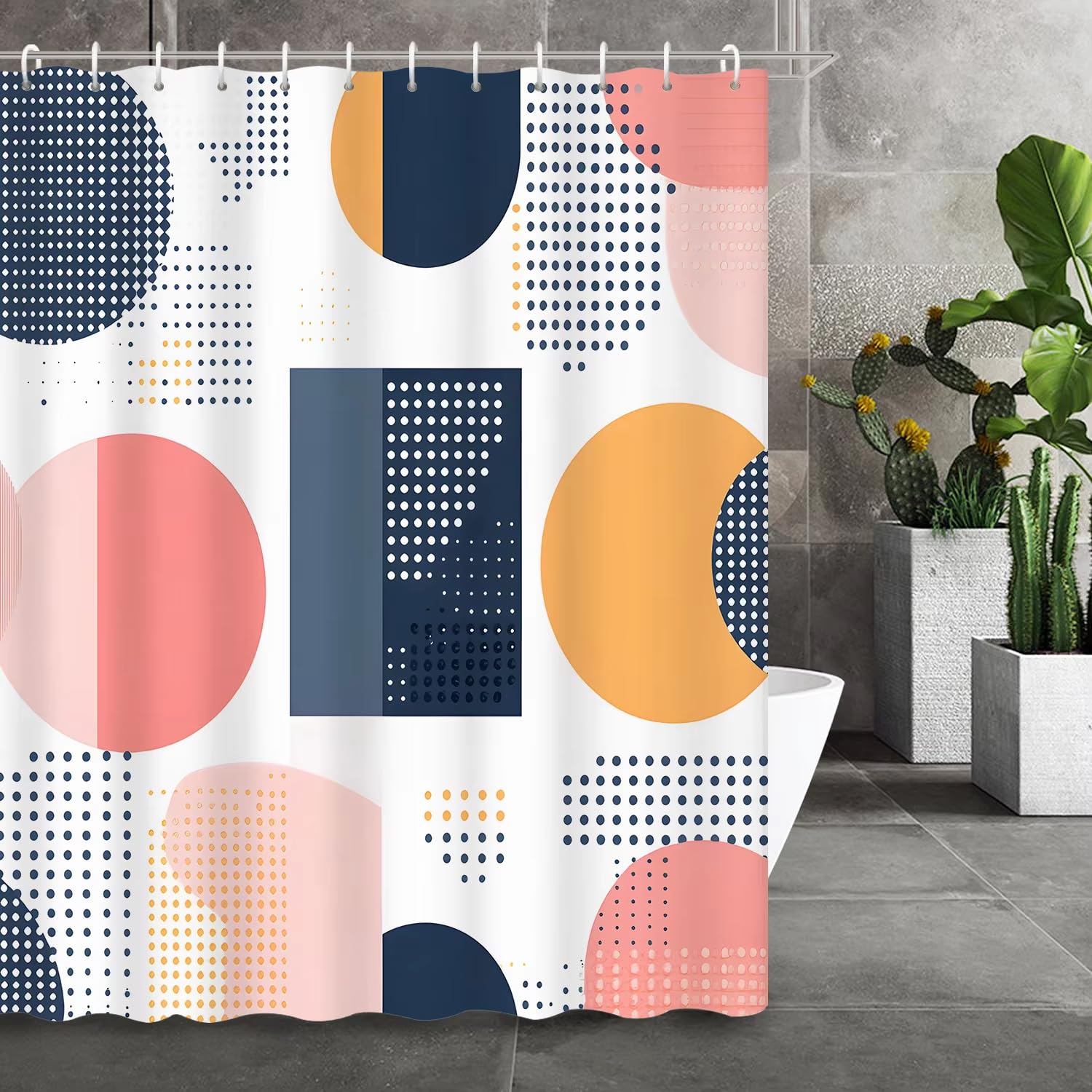 KELAIMI Pink Blue Orange Geometric Shower Curtain,Abstract Polka Dot Aesthetic Bathroom Curtains,Simple Quick-Dry Bathtub Curtains with Hooks Blue 180X180Cm