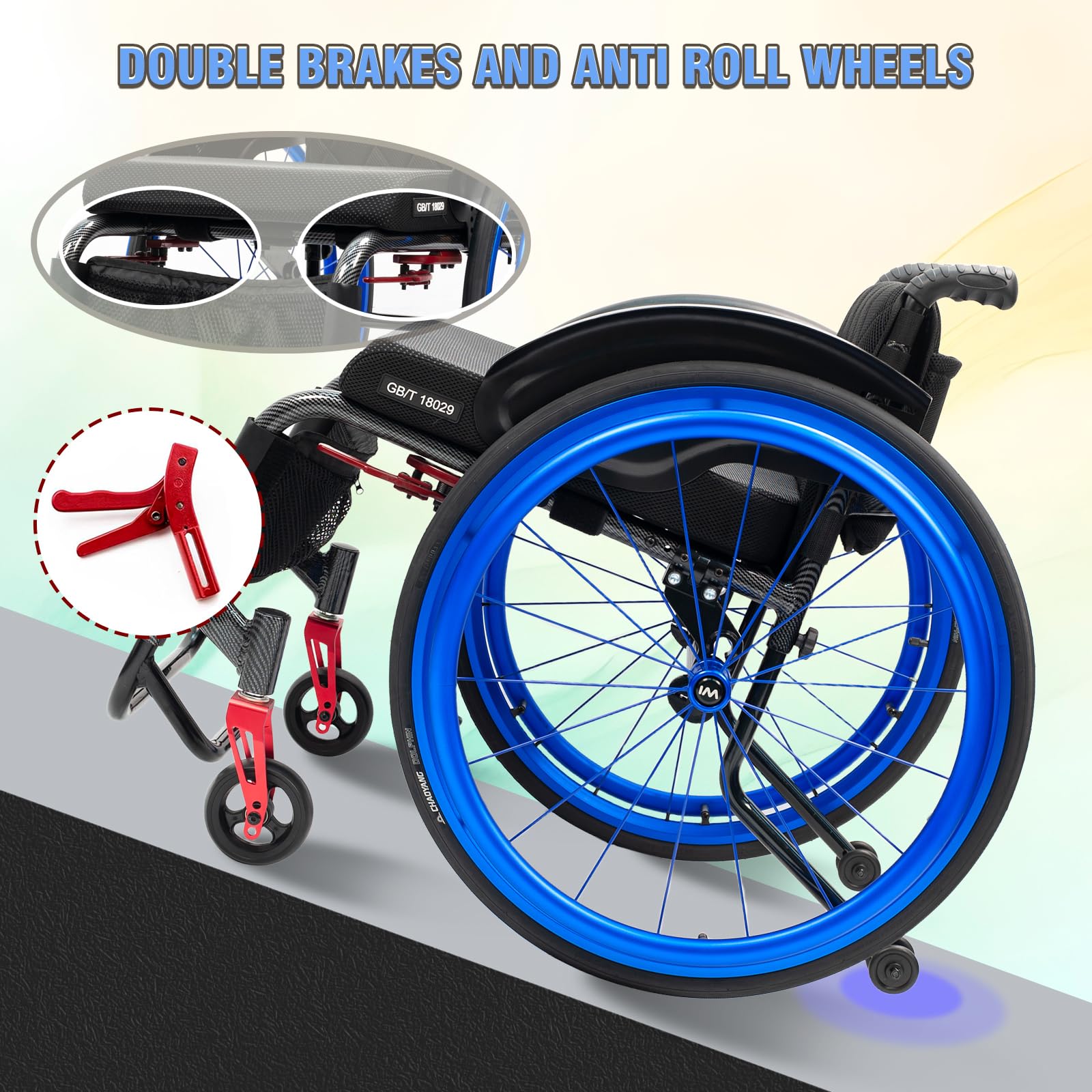 Sedia a rotelle,di transito,Alluminio,Leggera,Ruote Estraibili con Un Solo Pulsante,Robusta,Sedia a Rotelle Leggera Transito per Disabili ed Anziani(17.3in Seat Width,Blue)