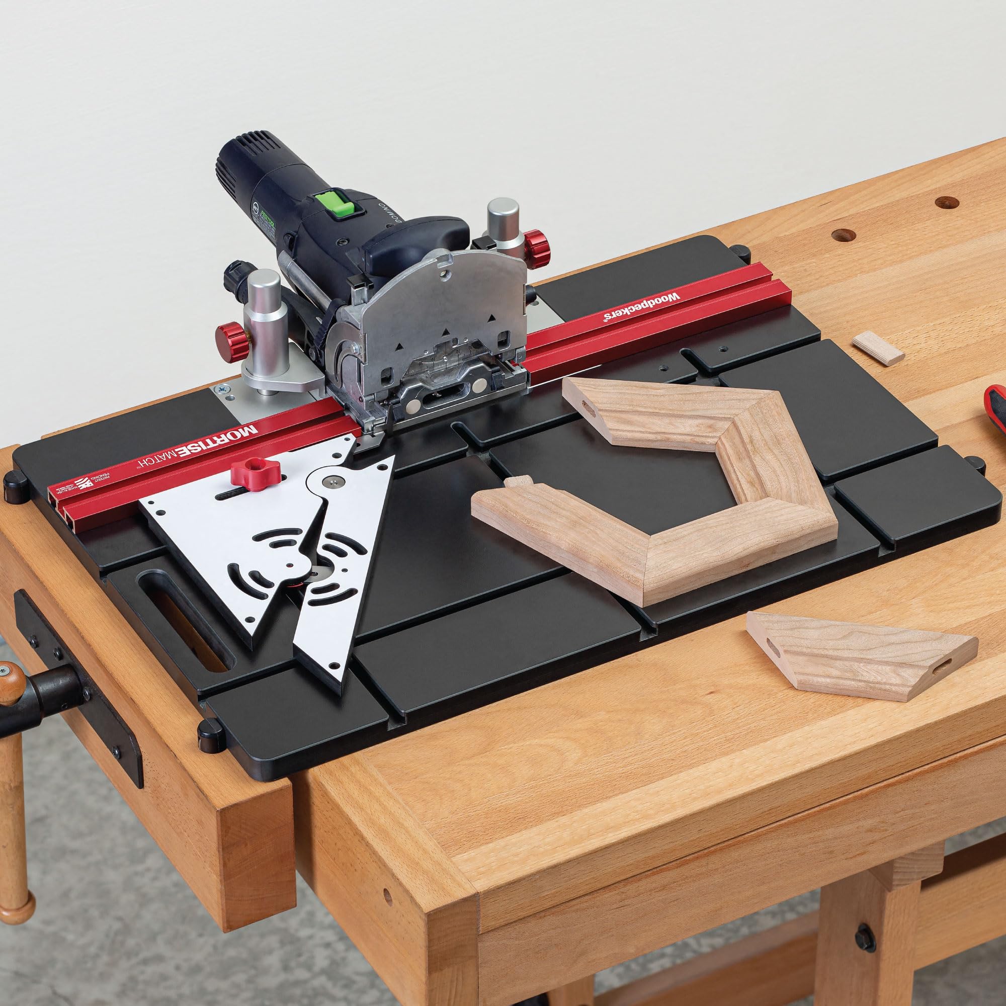 Woodpeckers MortiseMatch, Precision Joinery Table Designed for Festool Domino Joiners, Mirror-Matched Miter Jig & Protractor Fence System, Made in USA