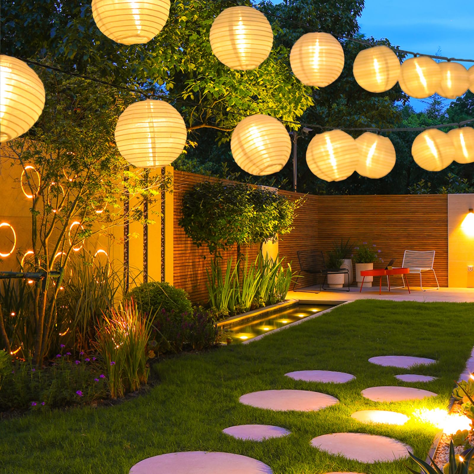 Guirnaldas Luces Exterior Solar LQWELL® Guirnaldas De Luces Solares  Linternas Exterior 8M 30 LED 2 Modos Lámpara Colgante Impermeable  Decoración De Jardín Blanco Cálido Para Balcón, Patio, Fiesta, Navidad (1  PCS Decoracion Navidad Exterior, image size:1600x1600