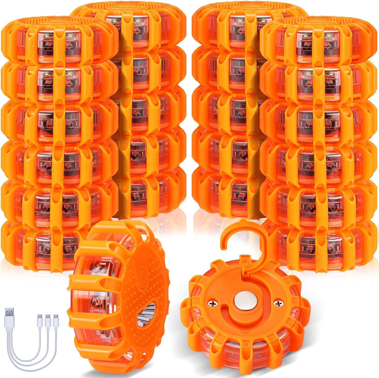 Kit de emergencia de 24 luces LED recargables for carretera: baliza de advertencia con soporte magnético for coches, camiones, barcos y más.