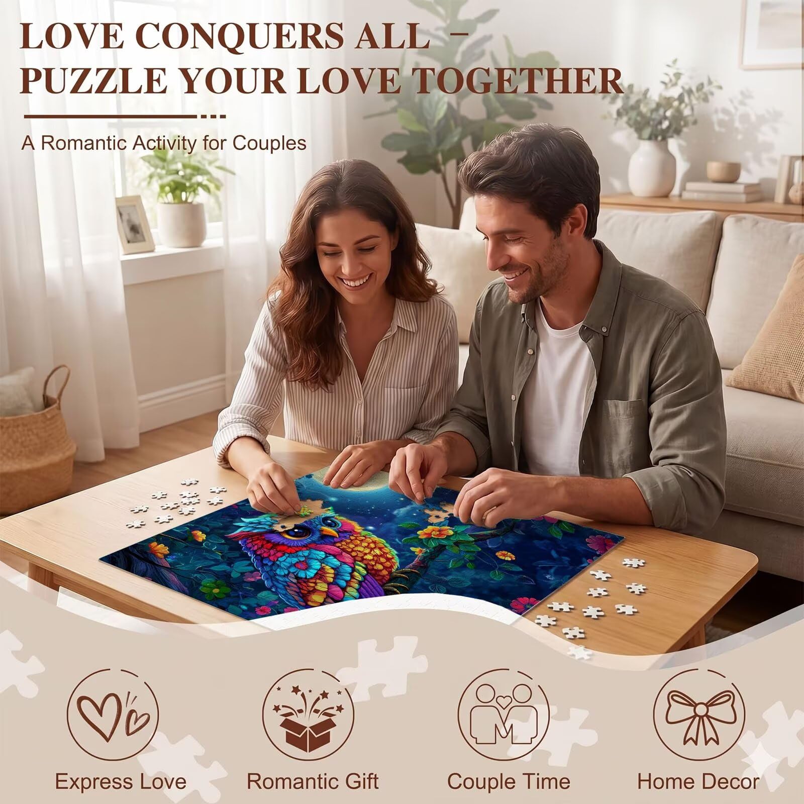 gufo fumetti Puzzle 1500 Pezzi per Adulti, Puzzle in Legno - Collezione Classica con Poster Incluso - Sfida di Concentrazione e Passatempo Antistress, Gioco Educativo per Famiglia, 87 x 57 cm f0-724
