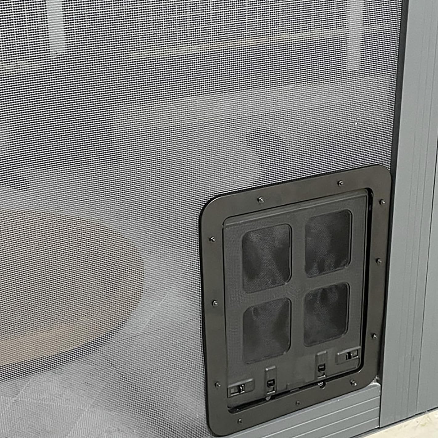 Dog Cat Door for Screen Door with Magnetic Flap Lockable, Magnetic Closure Sturdy Screen Pet Door for Existing Sliding Door, Window (L (Inside Size: 14.5"*12.2"), Black)