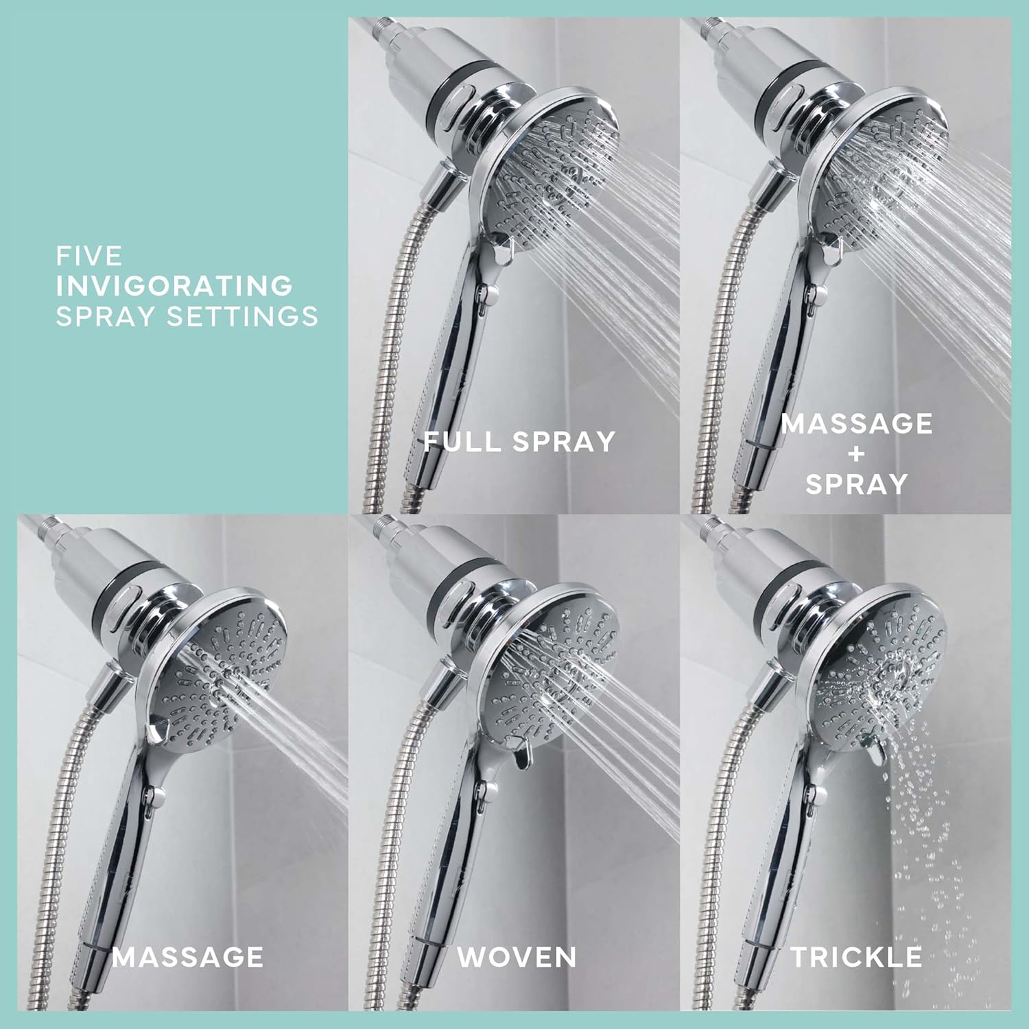 SEVENTY 5-Setting Magnetic Handheld Shower Head with Shower Filter and 59 Inch Hose in Chrome – Helps Reduce Chlorine and Impurities for Healthier Hair, Skin and Scalp, Easy to Install (12158)