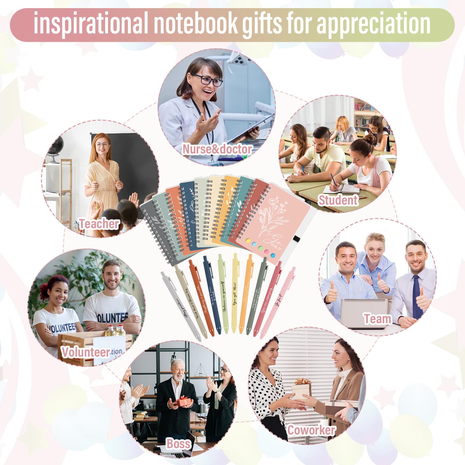 Tenceur Lot de 20 carnets de notes esthétiques pour la rentrée scolaire, cadeaux d'appréciation pour enseignants, étudiants, employés, collègues, premier jour d'école (couleurs vives)