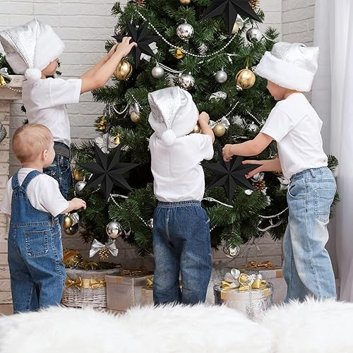 Miniatura 5 de ELECLAND 6 piezas de decoración de estrella colgante de Navidad, 7 estrellas de papel puntiagudas negras para bricolaje, invierno, boda, decoración