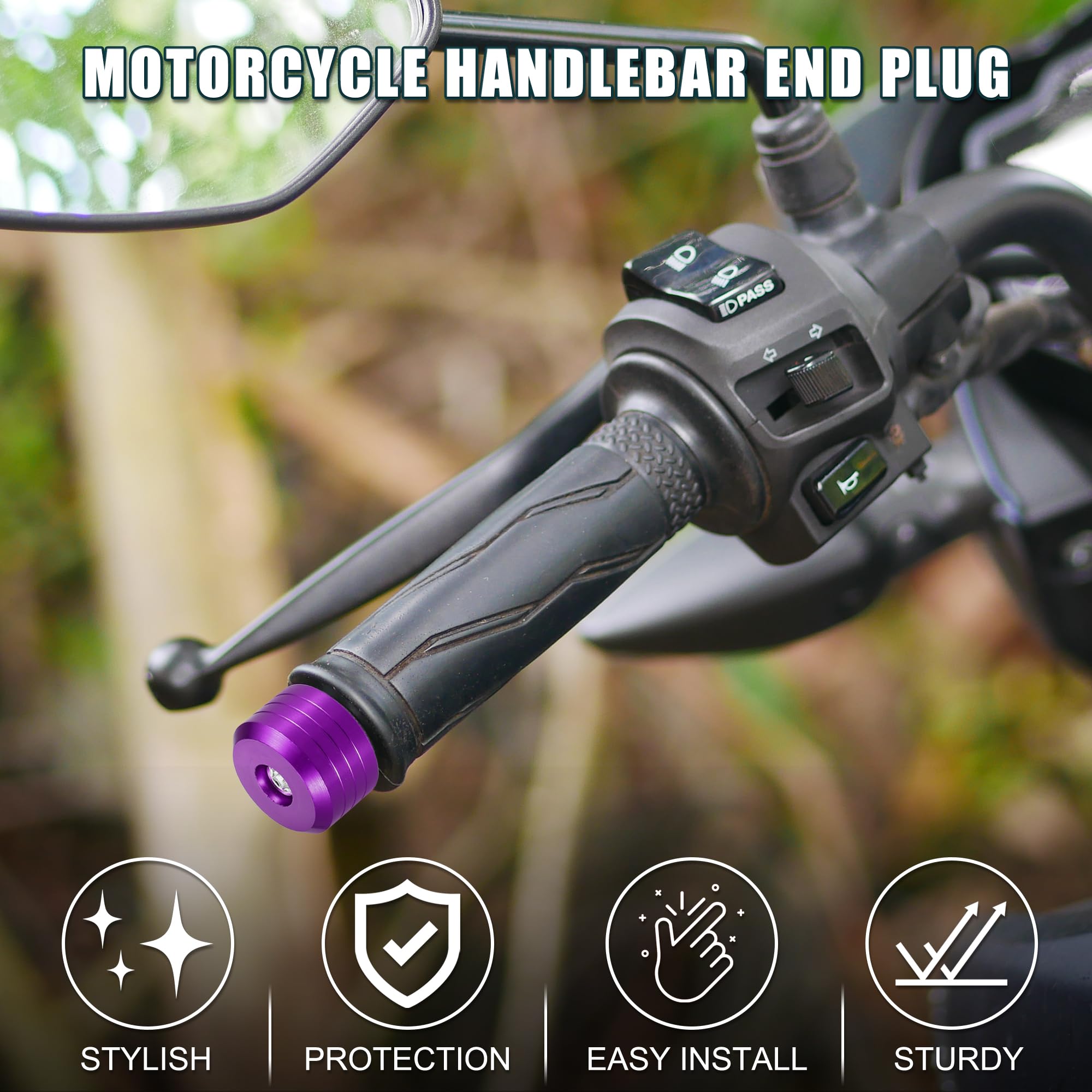 1 paire de bouchons d'extrémité de guidon de moto 18 mm-20 mm Violet | 30 mm OD, alliage d'aluminium, tendance, poignées de guidon avant, bouchon équilibré, universel pour moto
