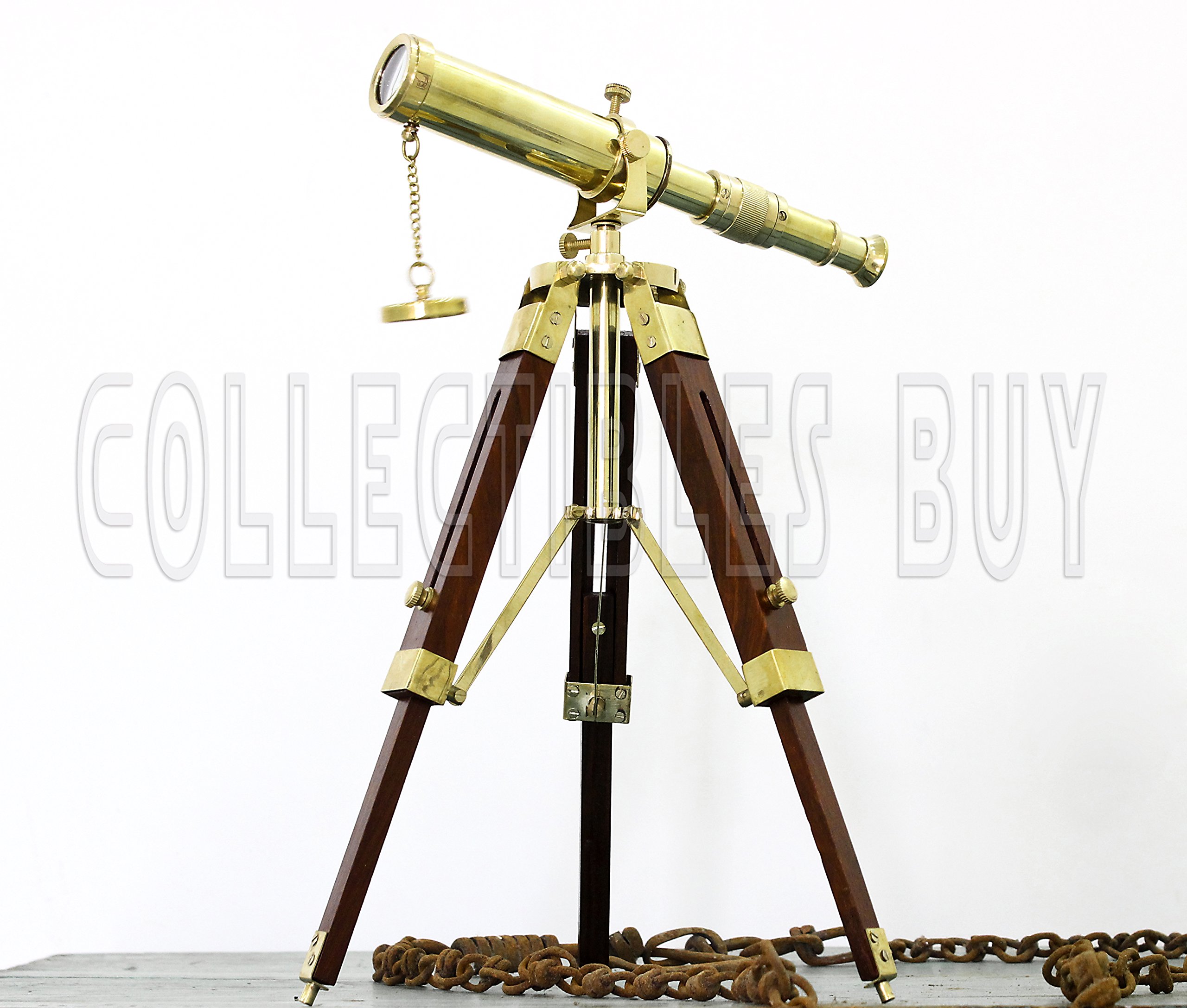 Trípode antiguo telescopio de escritorio decorativo de latón brillante soporte de madera para decoración del hogar, telescopio centrado en el hogar, coleccionable, artista vintage hecho a mano 7