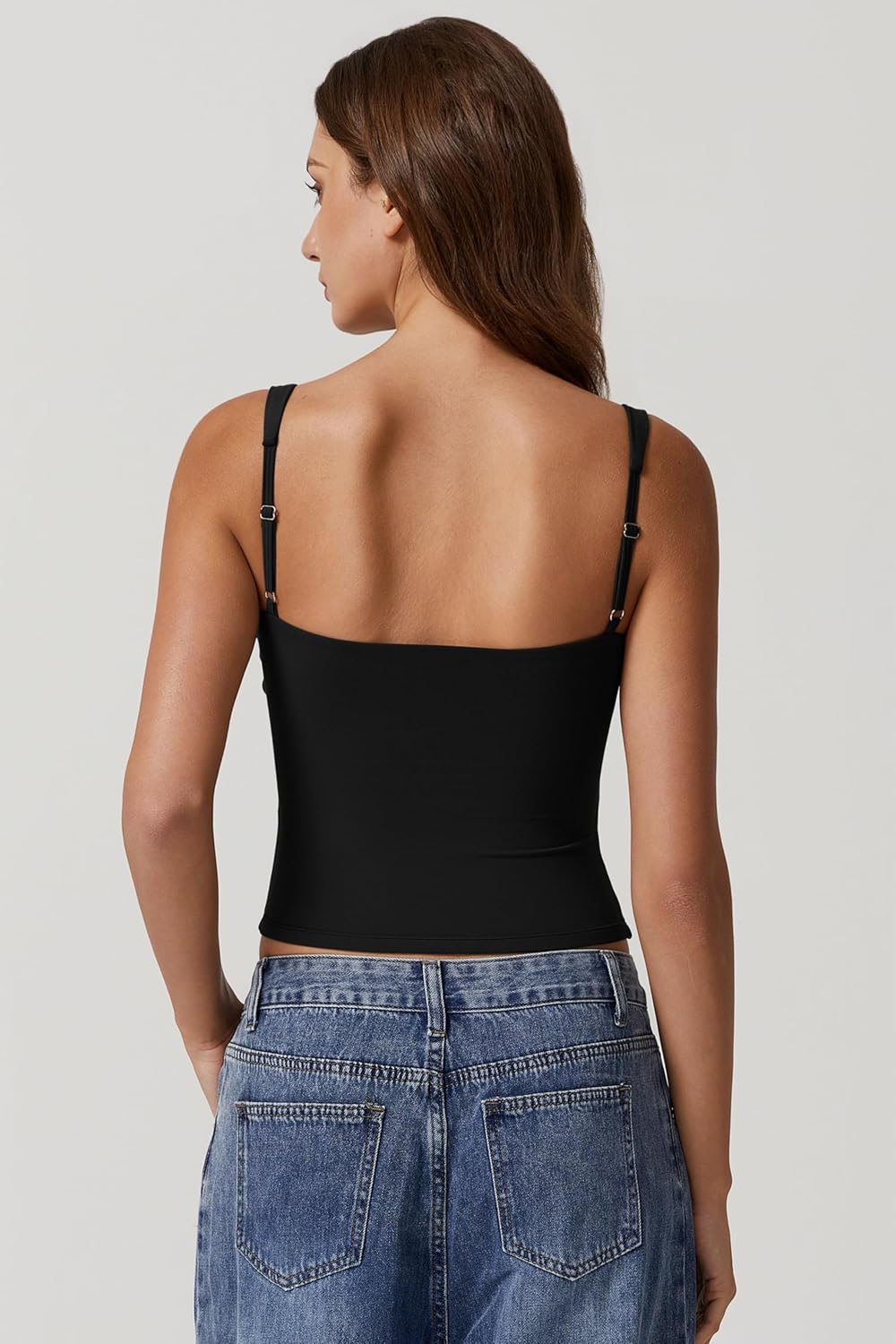 QINSEN Women's V Neck Tank Tops Double Lined Adjustable Strap Camisole Shirt - Image 5