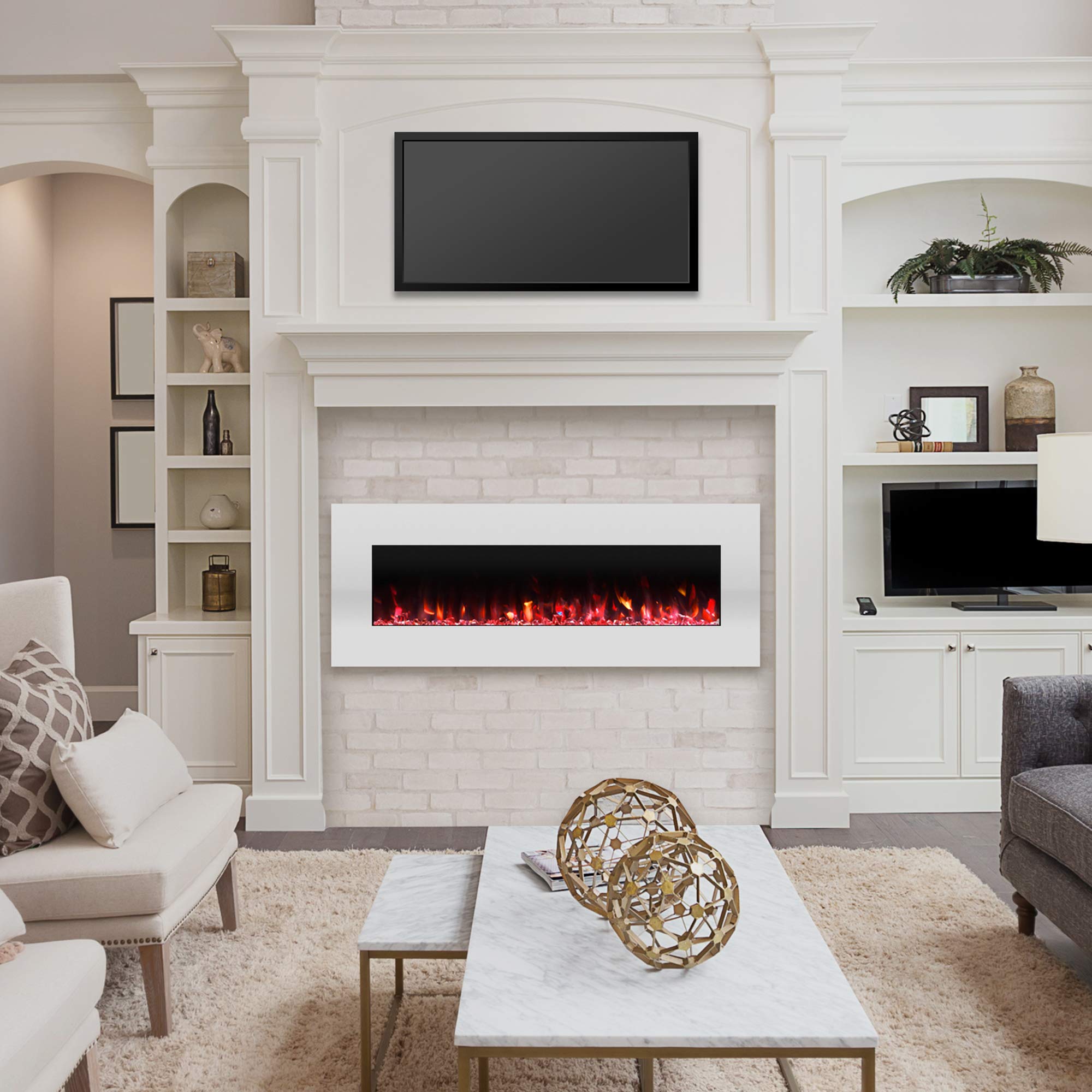 Amazon.com: Electric Fireplace Wall Mounted, Color Changing LED Flame and  Remote, 50 Inch By Northwest (White) : Home u0026 Kitchen