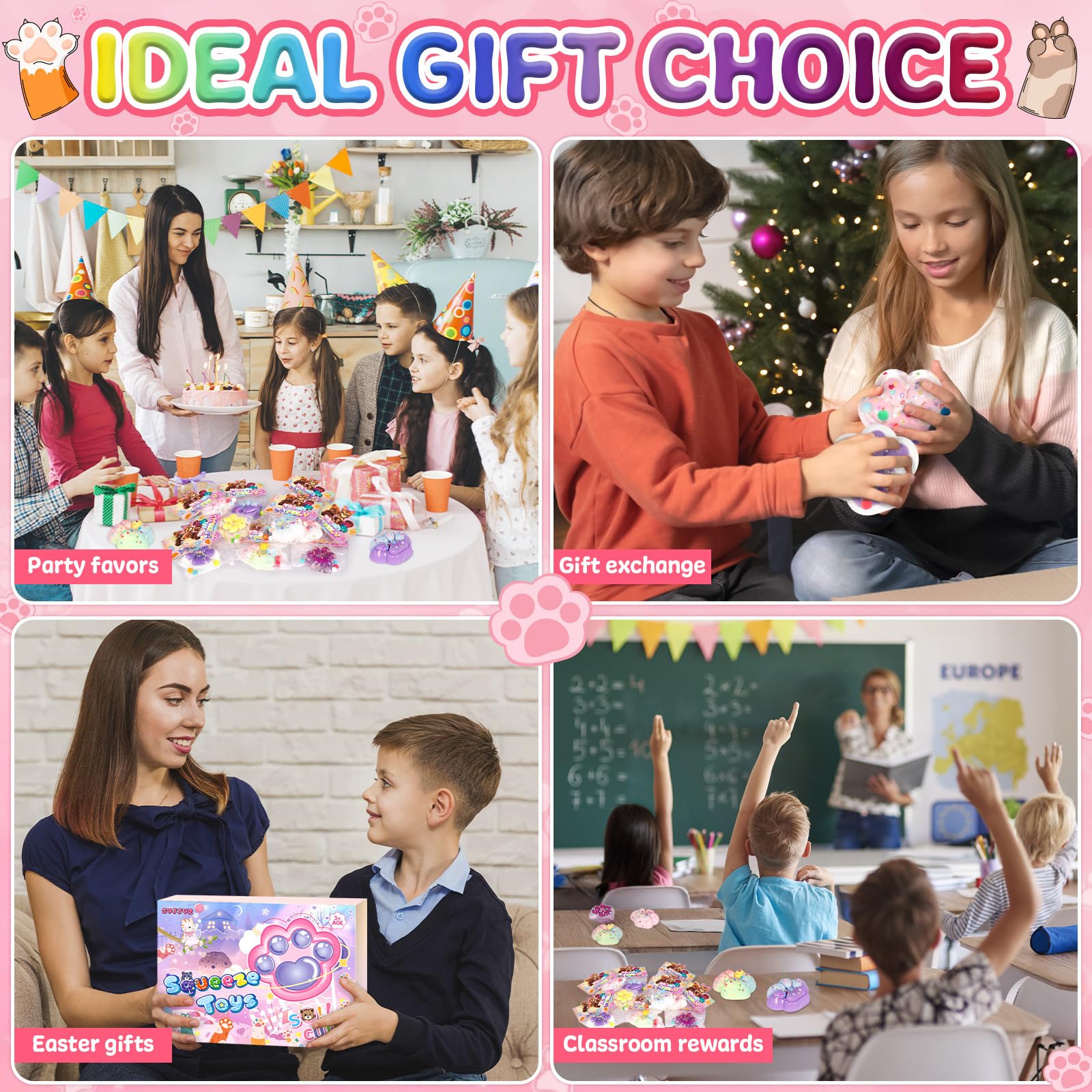 Jouets Anti-Stress Pattes De Chat - Lot De 9 Squishy Mignons, Pour Enfants Et Adultes