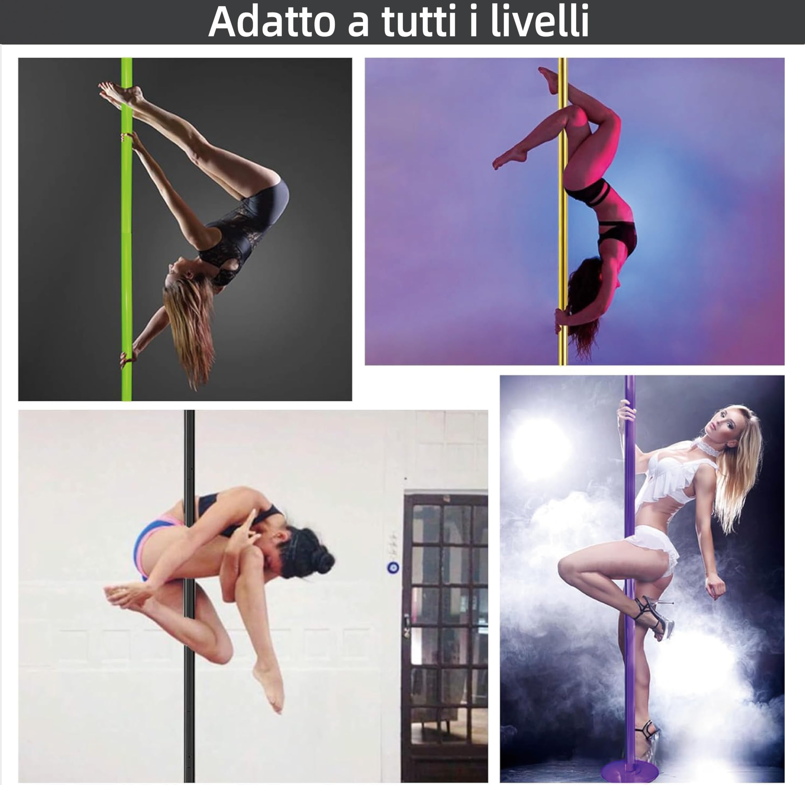 PRIOR FITNESS Palo de baile premium de 45 mm, modo estático y giratorio, altura ajustable de 223,5 cm a 274,5 cm, para gimnasio, fiesta y estudio