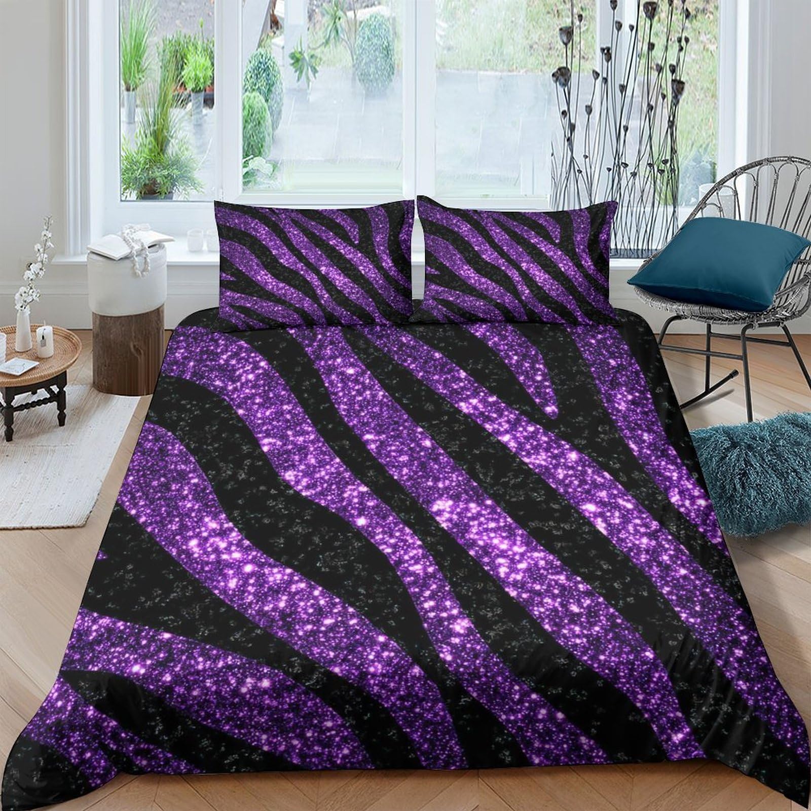 Ctjqhvkz Style-4 3D Printed Purple Glitter Zebra Fitted Sheet Microfiber Soft Bed Sheet For Bedroom Dorm Decor Mattress Protection Single（135X200cm）