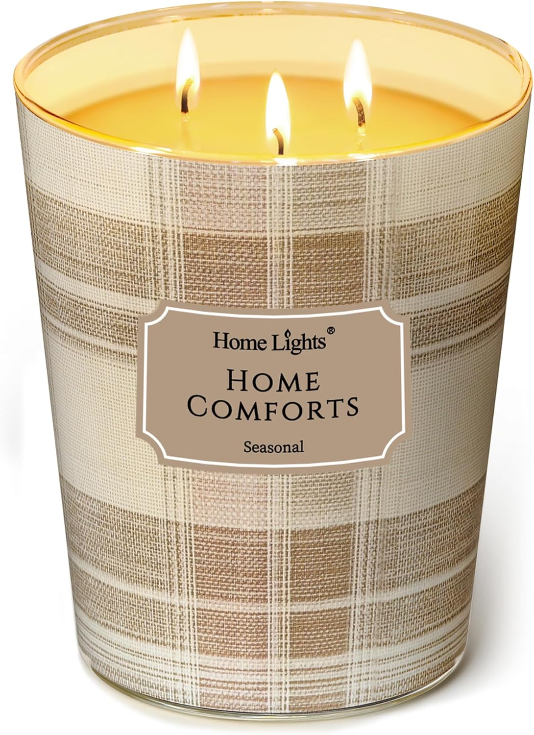 HomeLights Scented Candles | Large Jar 34 Oz Natural Soy Candle | 130 hrs Long-Lasting with 3 Wicks | Rustic Modern Home Decor | Gifts for Mom & Women, Home Comforts