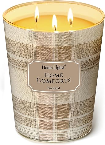 HomeLights Home Comforts Scented Candles | 34oz Soy Candles Rustic Modern 3-Wick Large Candle Jars | Ideal Candle Gifts for Events, Home Decor Stress, Relief & Relaxation