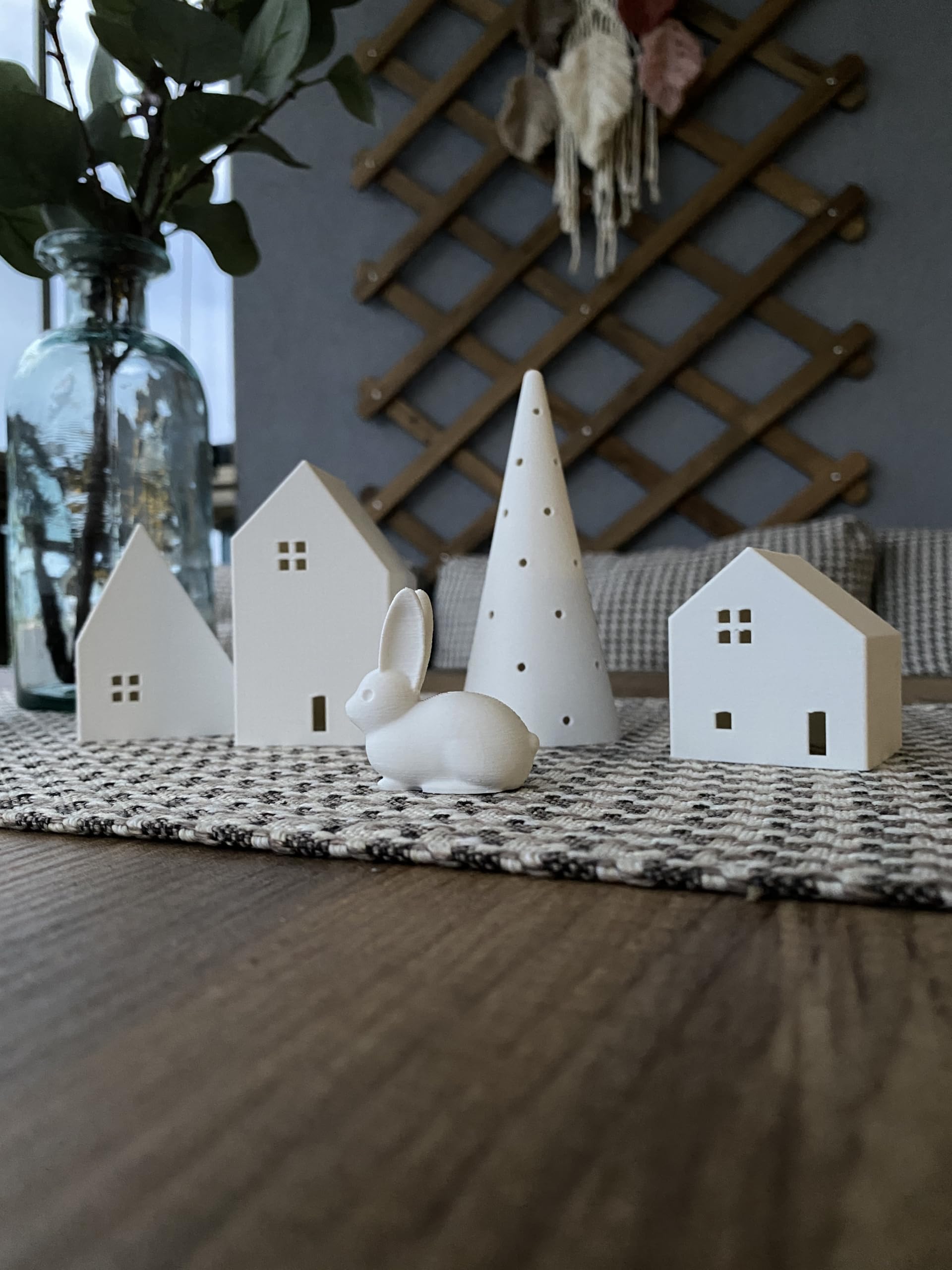 Kış Evleri 4 Parça Tealight Mumluk Noel Evleri 3 ev 1 Çam Ağacı Dekoratif Ev Biblo Yılbaşı Süsleri