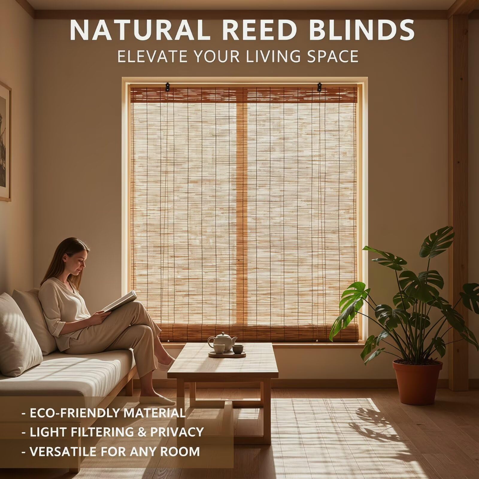 135×180cm Persiana Enrollable de Bambú para Ventana de Baño,Estor de Caña Natural para Balcón,Cortina con Filtro de Luz y Ventilación Natural
