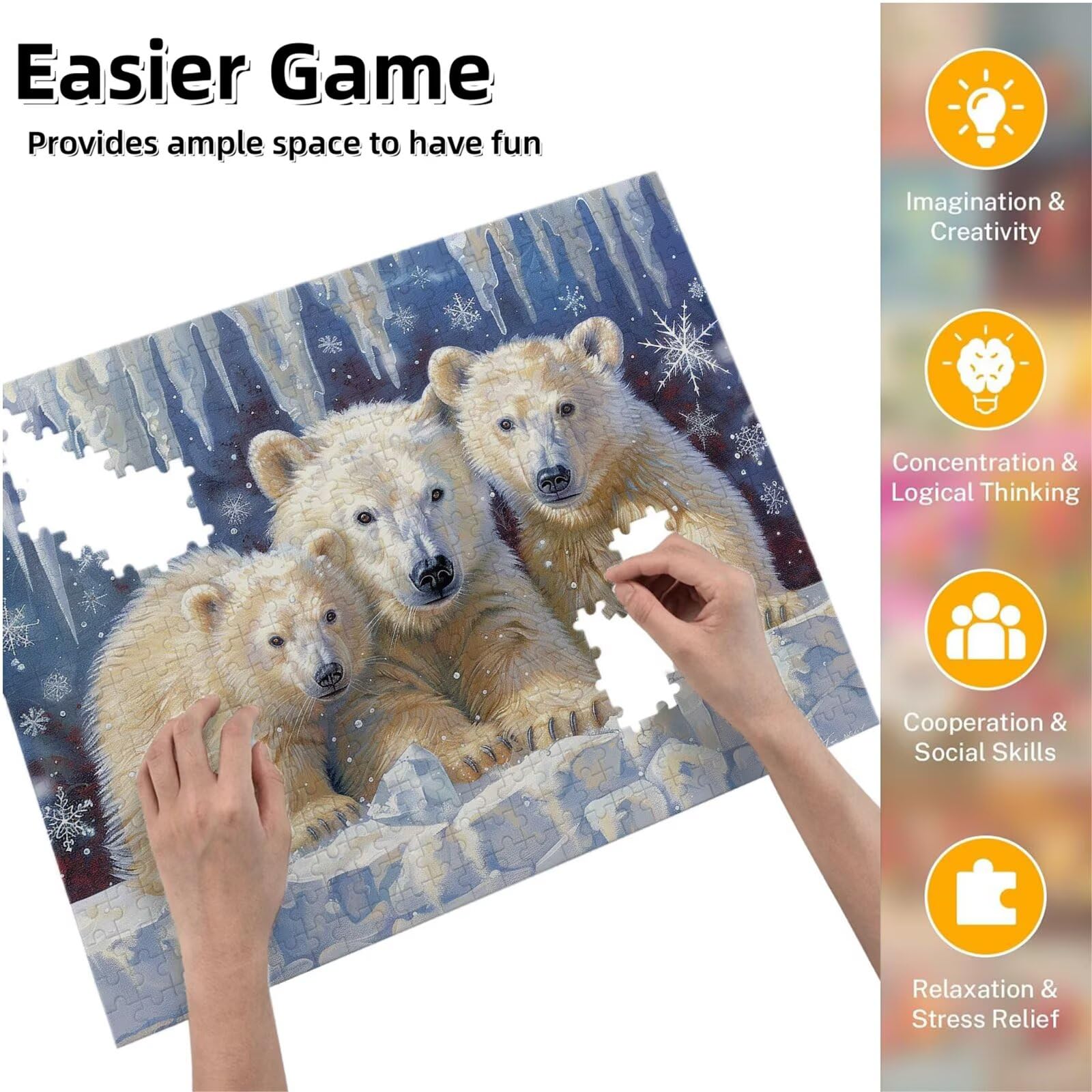 Puzzle dla dorosłych, 6000 sztuk, trudne drewniane puzzle, gra, gra logiczna, gra ręczna, dekoracja rodzinna, kreatywna rozrywka, prezent 105 x 179 cm biały niedźwiedź zwierzę K0F149