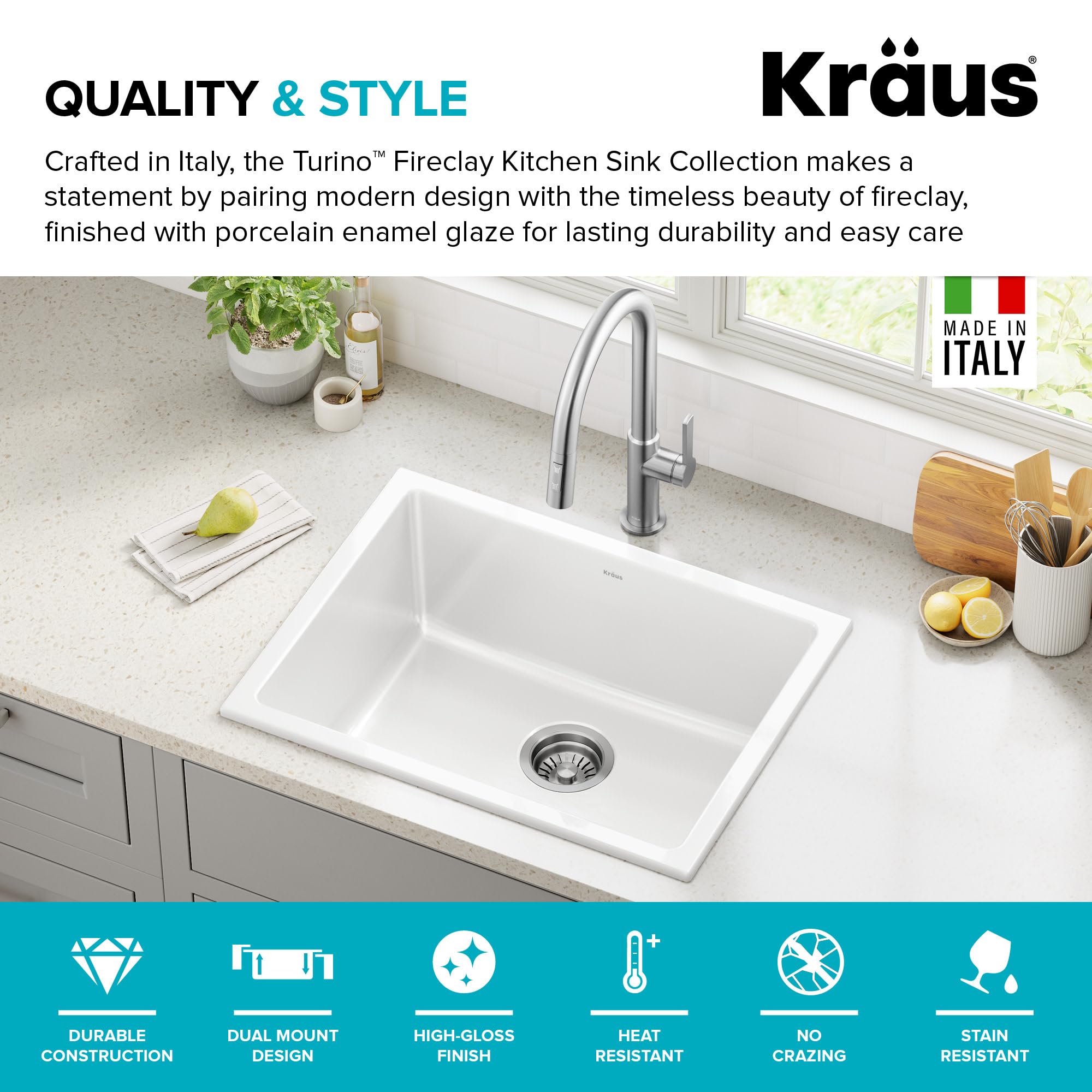 Lili Kraus 完全パルフォーン 31CD KRAUS Turino 24” Fireclay Drop In/Undermount Kitchen Sink Single