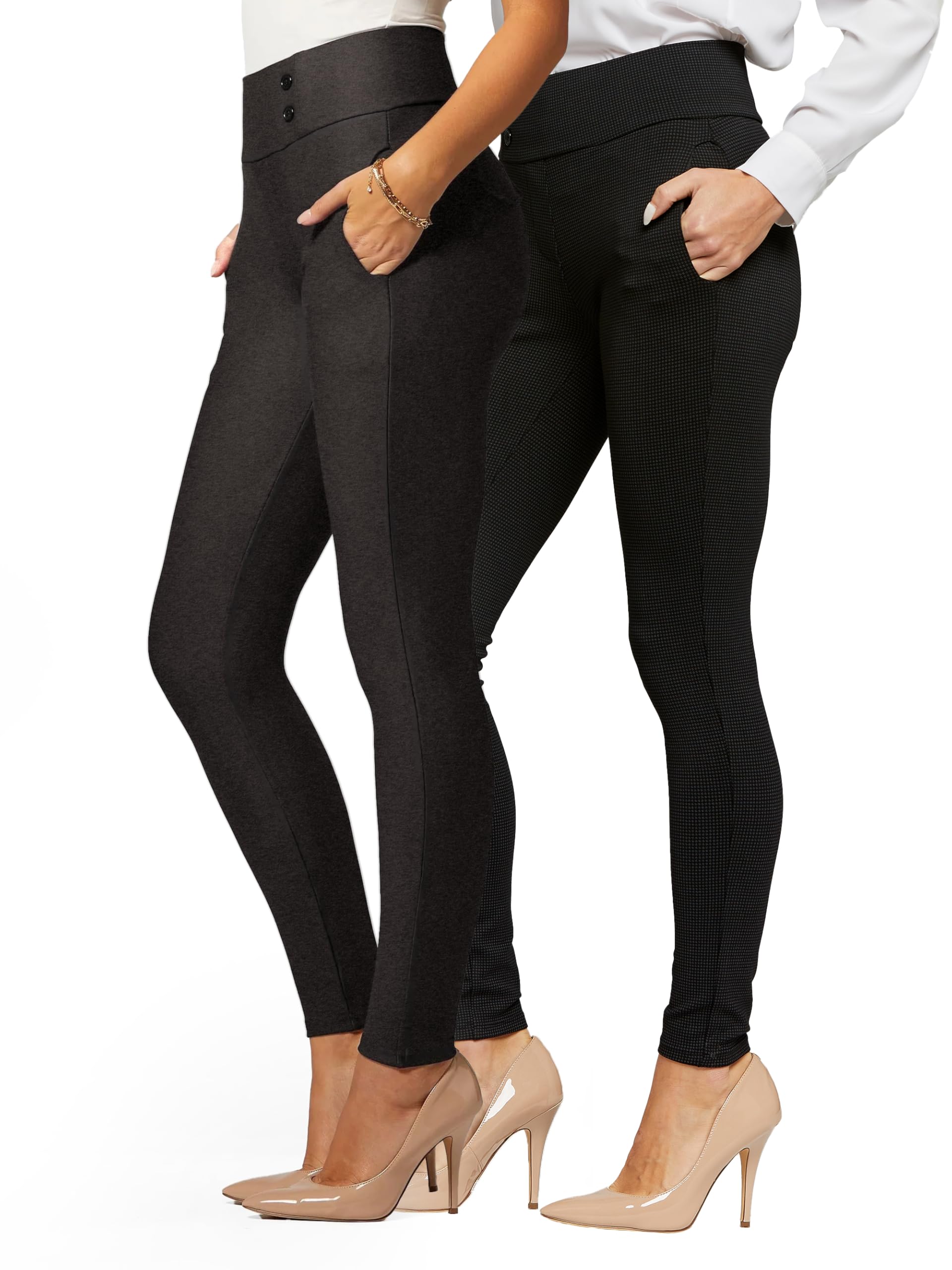 Conceited 2-Pack Stretch Slacks for Women - Wear to Work - Slim Leg Dress Pants with Pockets -