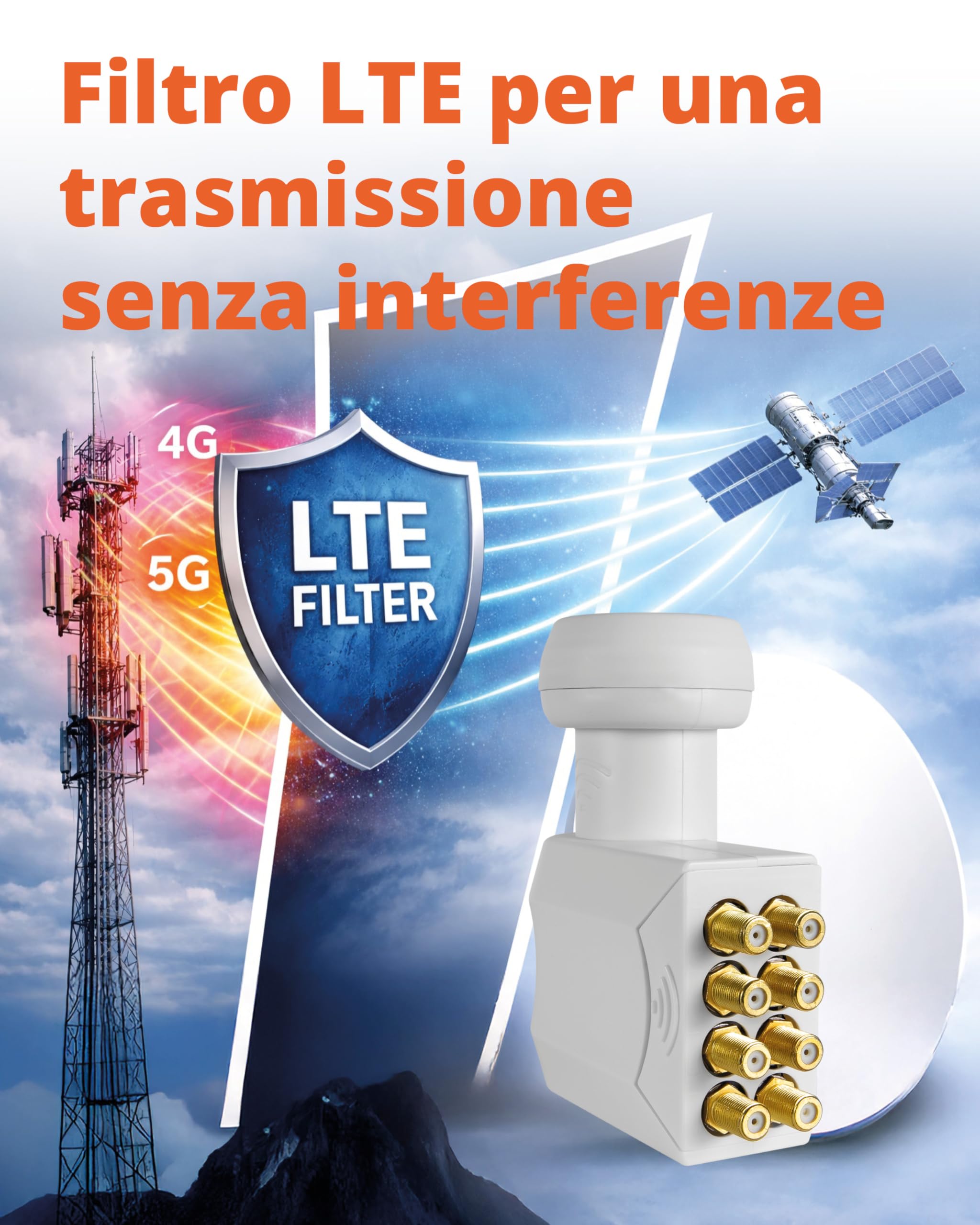 Megasat HD-Profi Octo LNB – LNB universale (8 partecipanti, 0,1 dB, connettori placcati oro, protezione dalle intemperie) – Bianco
