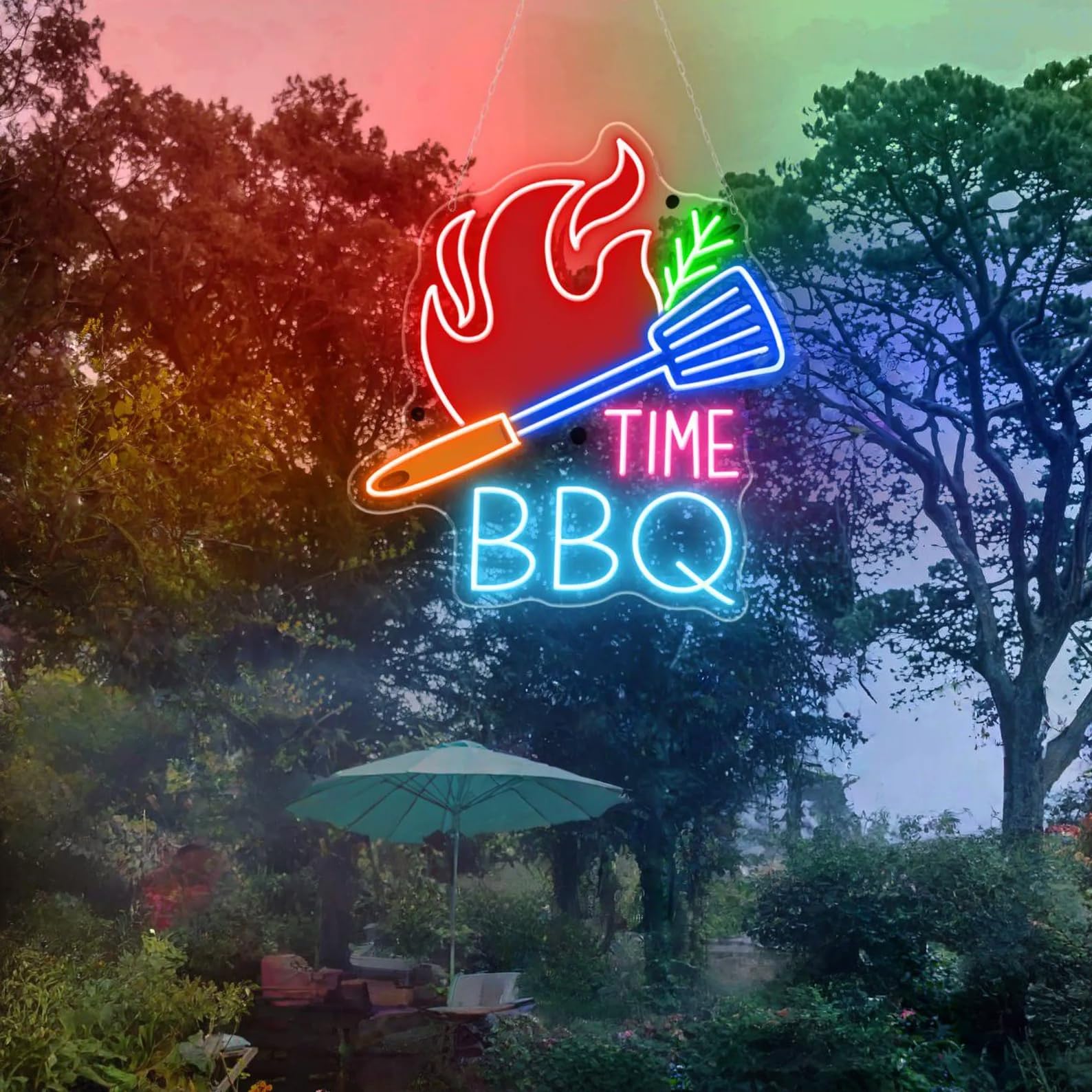 BBQ Time LED Neon Sign, Grill Neon Light, Barbecue Wall Decor, Outdoor Patio Backyard BBQ Gift, Summer Party Signs