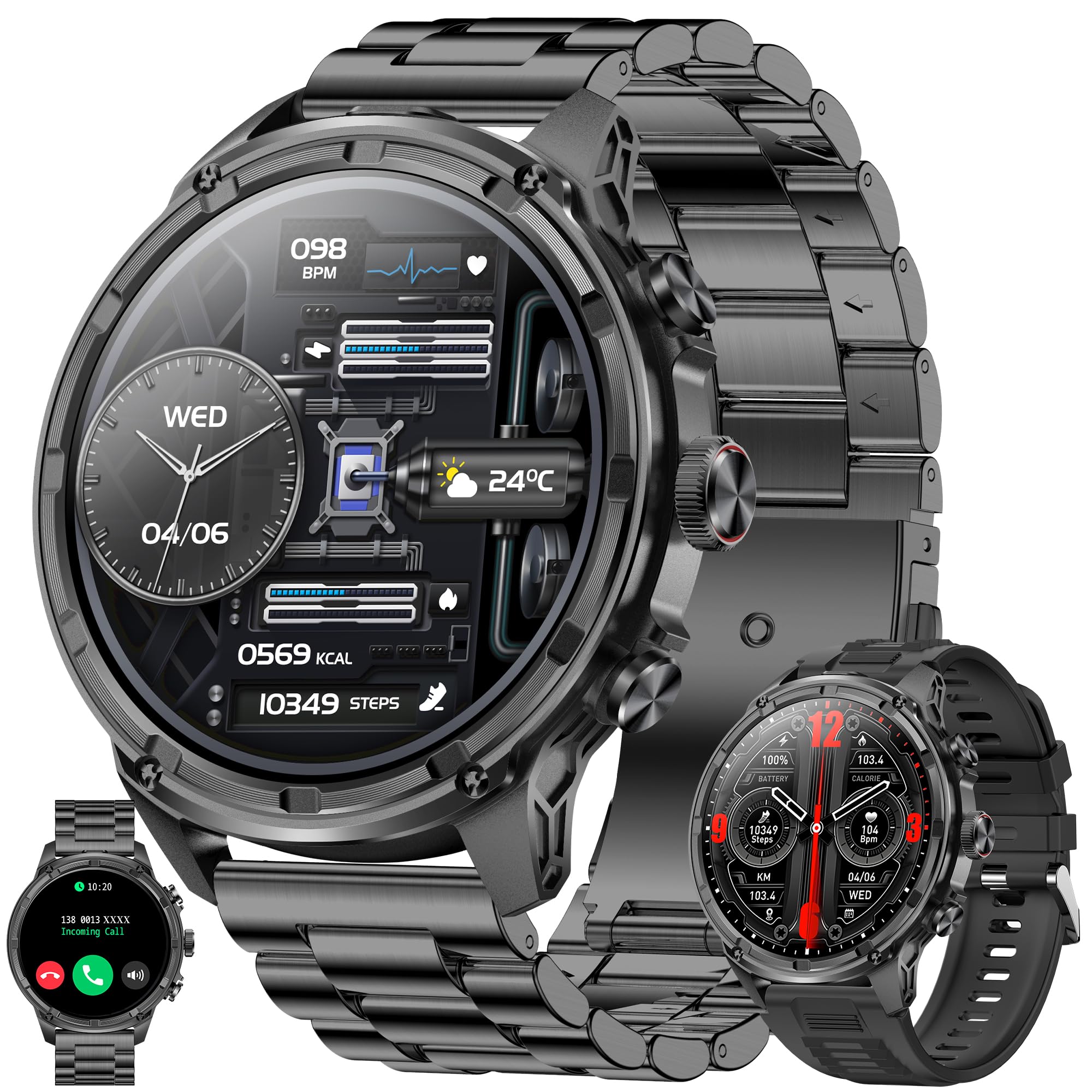 Reloj inteligente para hombre, teléfono, linterna de 1,85 pulgadas, AMOLED 5 ATM, rastreador de actividad, 123 modos deportivos, presión arterial, sueño, podómetro