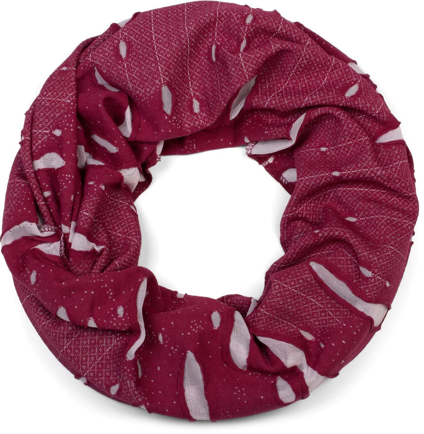 Stylebreaker Women's Burgundy-Red-White Tube Scarf Snood In A Vintage Worn, Used Look, Unisex 01018078, Colour:, Size:wide