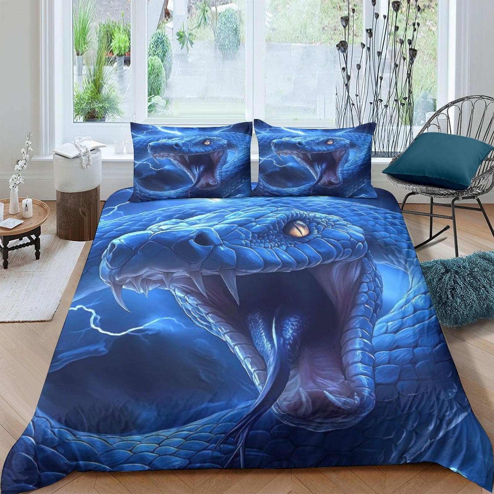 Ctjqhvkz Style-5 3D Printed Blue Dragon Fitted Sheet Microfiber Soft Breathable Fantasy Snake Bed Cover For Bedroom Dorm Mattress Protection Decor Single（135X200cm）