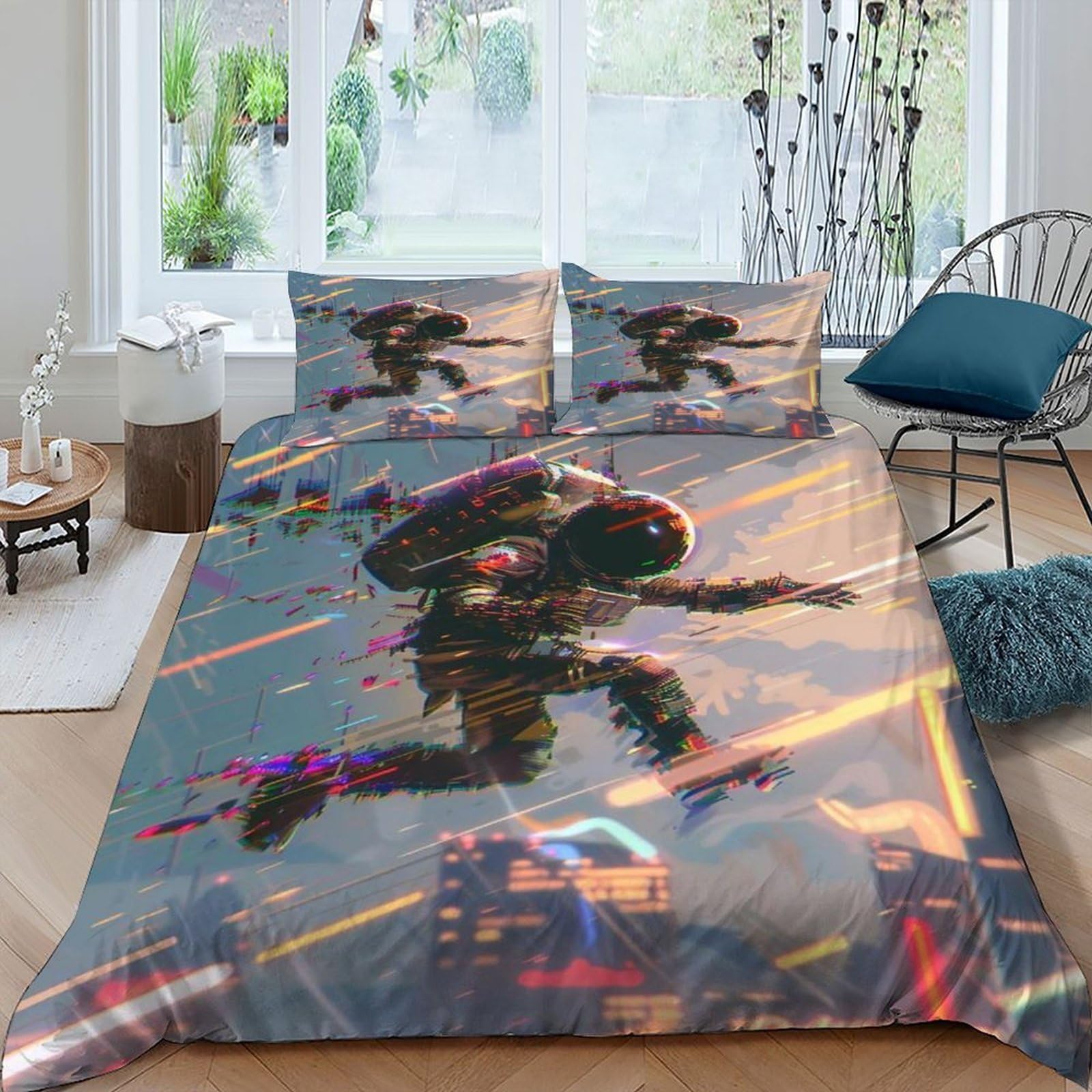 Housse de couette 220x240cm imprimé haute définition astronaute ciel