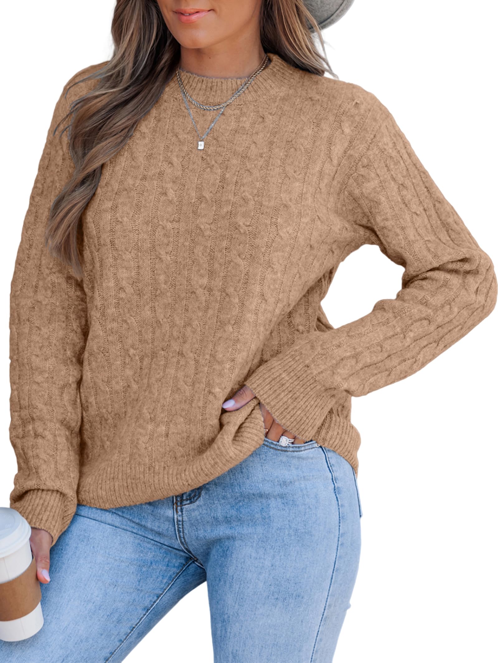Womens Lightweight Cable Knit Sweaters for Women Fall Winter 2025 Trendy Ladies Casual Business Outfits Cute Soft Sweater