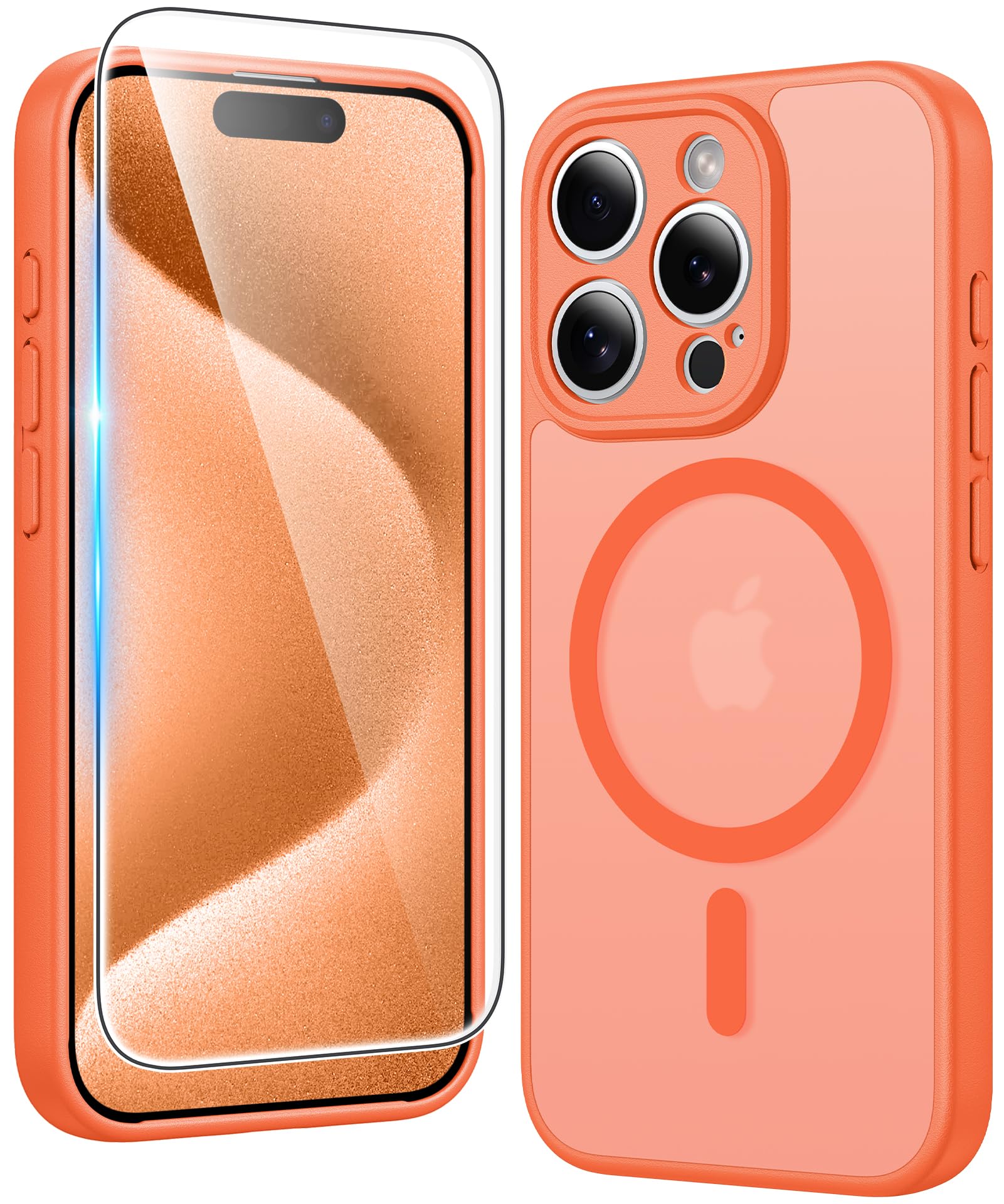 FNTCASE for iPhone 15 Pro-Max Case Compatible with Magsafe Matte Phonecase | Screen Protector, Military Grade Drop Protection, Slim Magnetic Phone Cases, Shockproof Bumper, Translucent Cell Cover