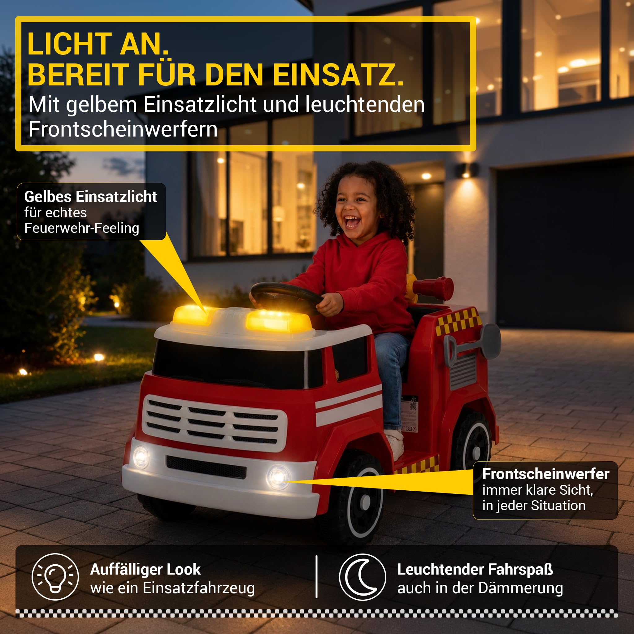 Actionbikes Motors Kinder Elektroauto LF112 | 2,4 Ghz Fernbedienung | Feuerwehrauto | Spielzeugauto | Kinderauto elektrisch | Elektrofahrzeuge | Feuerwehr | Elektro Auto für Kinder ab 3 Jahre