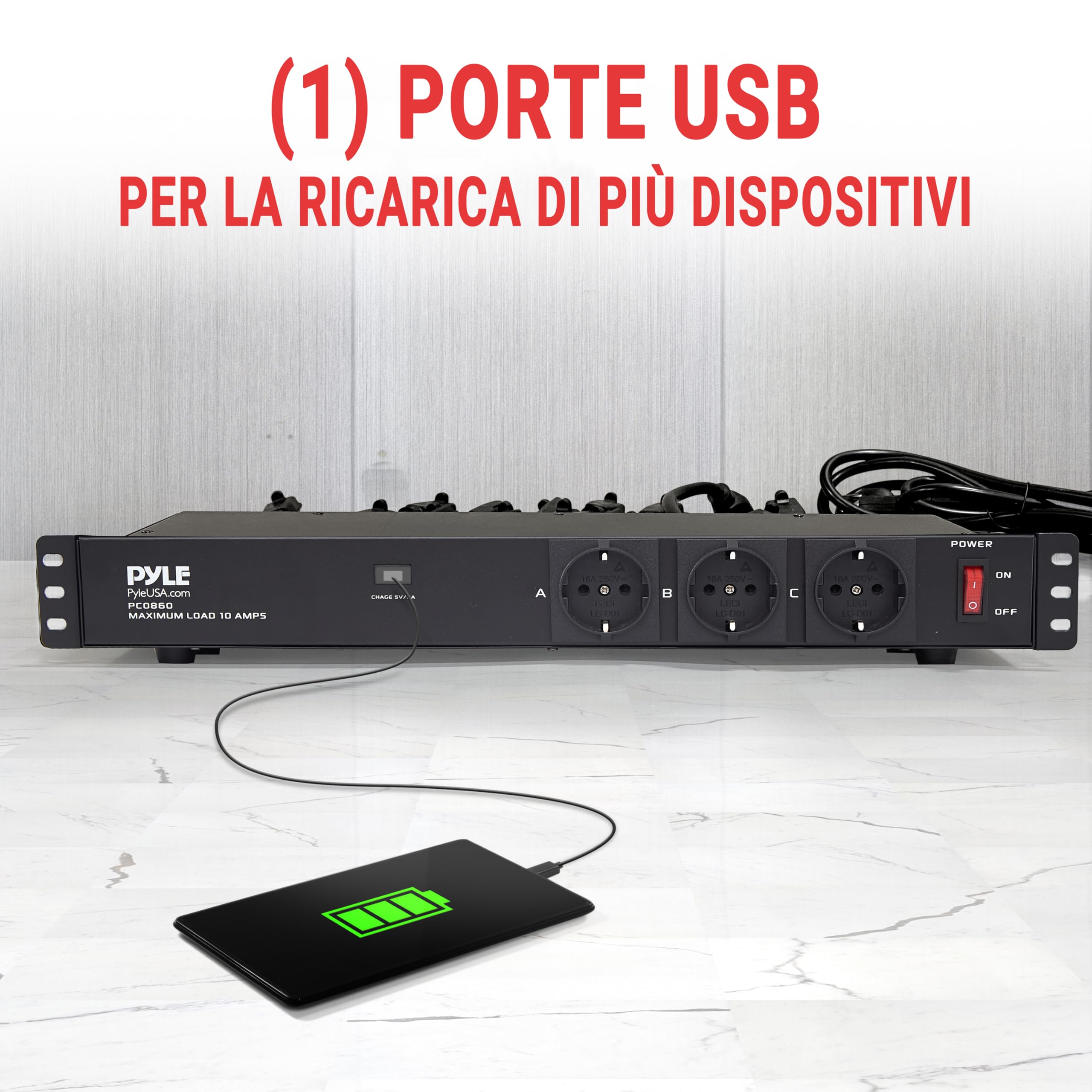 Pyle Multipresa Rack 1U da 48,26 cm con 12 Prese, Distribuzione Elettrica Affidabile per Studio, Ufficio e Montaggio su Rack