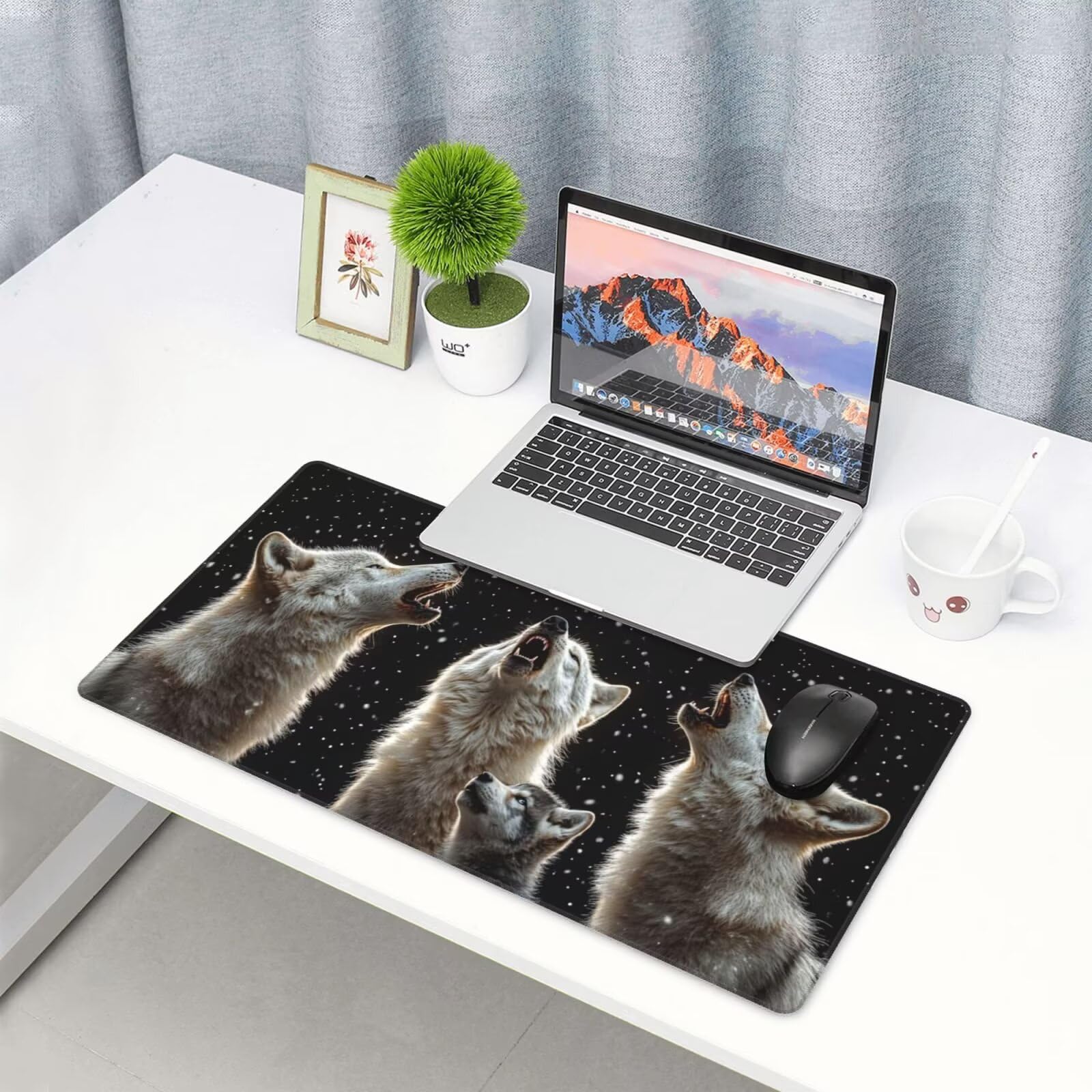 Duża podkładka pod mysz wilk podkładka pod mysz XXL 1600 x 800 mm, pod biurko wodoodporna podkładka pod mysz, przeszyte krawędzie i antypoślizgowa mata na biurko do wystroju biura, prezenty A-655