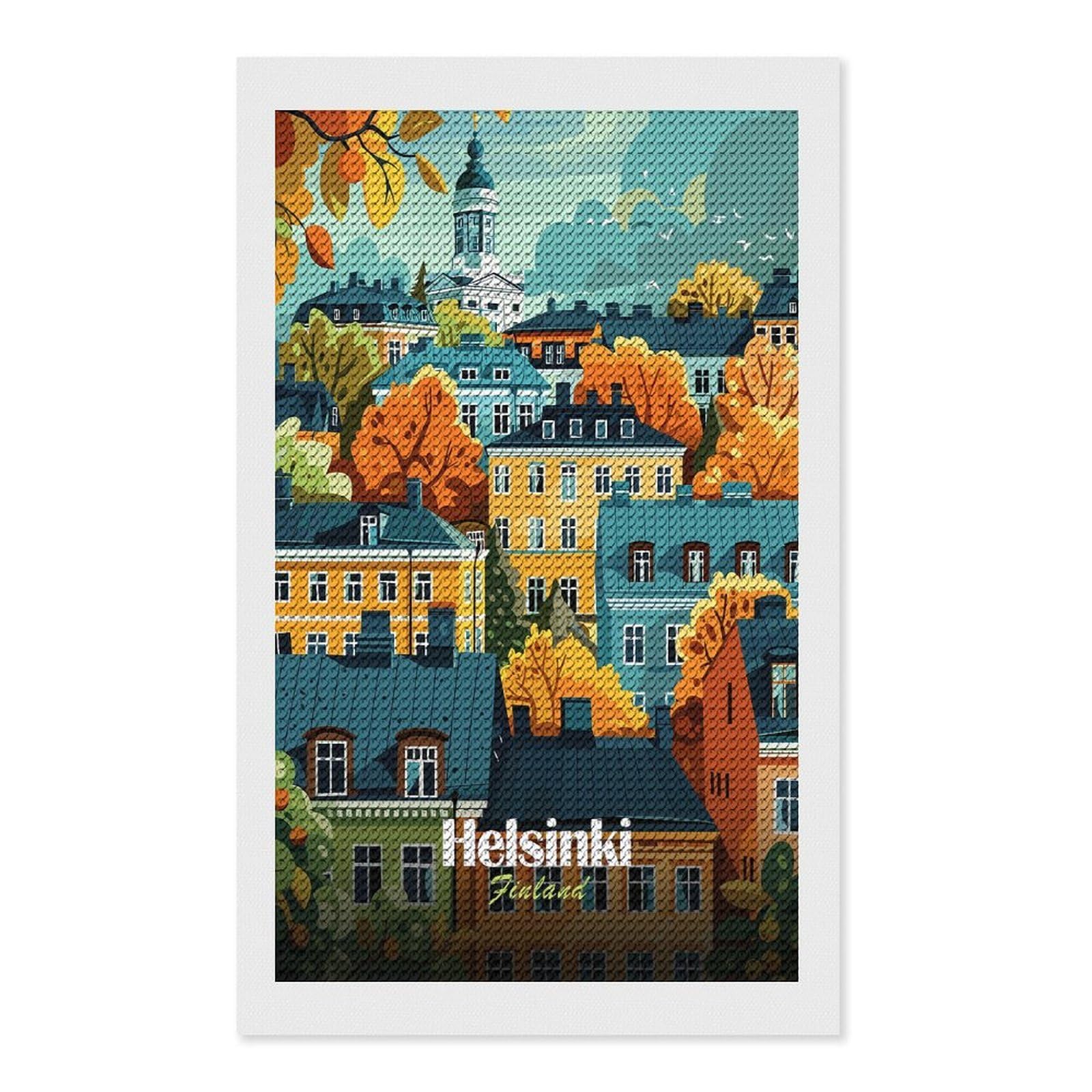 Junmoney Helsinki Finland Cityscape Diamond Painting Kit 12"x20", for Women, Simple to Start, Bedroom Decor, Christmas Gift, Good for Quiet Evenings