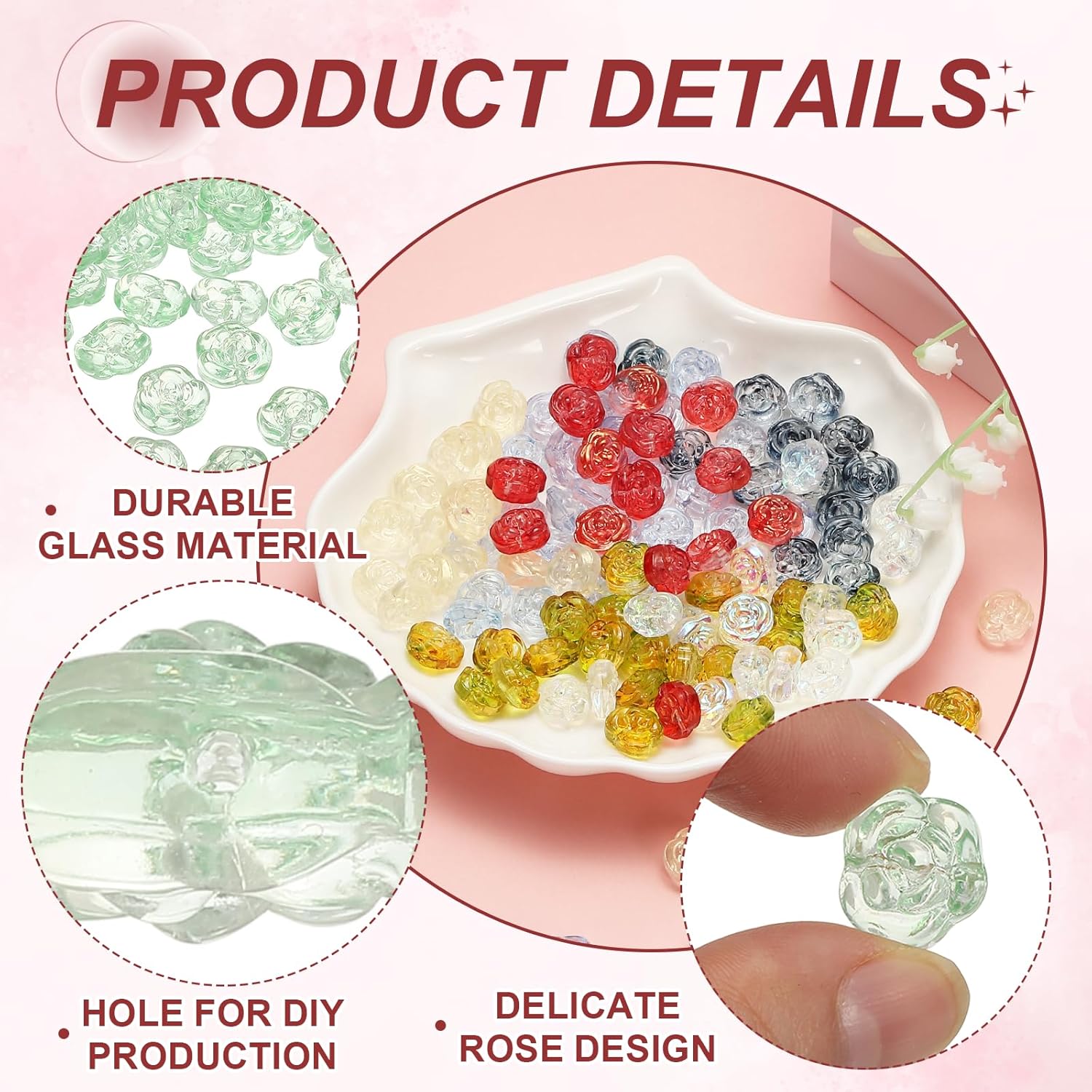 uxcell 50 Pcs Rose Beads, 0.55" Glass Flower Rose Charm Carved Loose Spacer Crystal Craft Beads for DIY Jewelry Making Bracelet Beading Projects Supplies, Green - Image 3