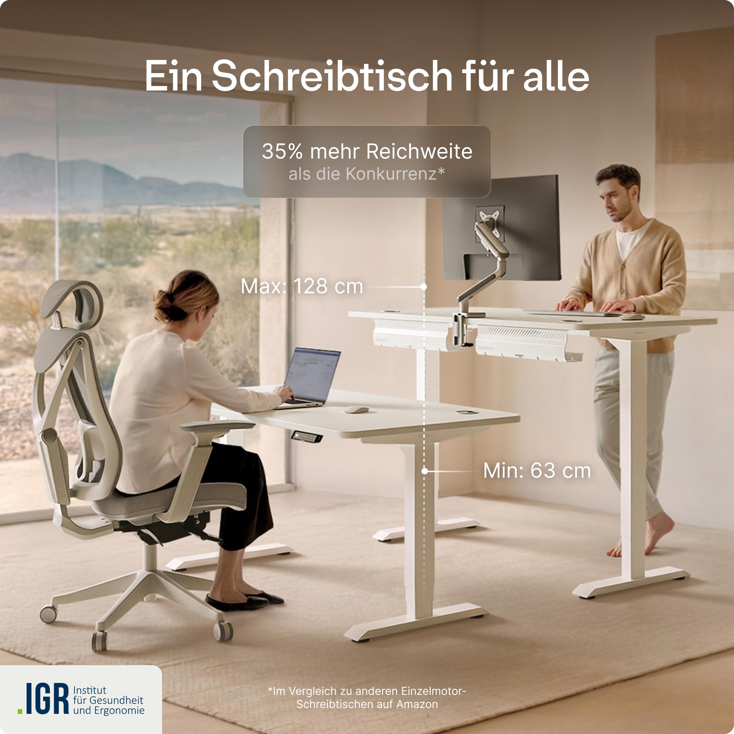 Desktronic HomePro Höhenverstellbarer Schreibtisch 120 × 60 cm – Elektrischer Schreibtisch Mit Zwei Elektrischen Motoren, Touchscreen-Steuerung und Integrierten USB-A- und USB-C-Ladeanschlüssen