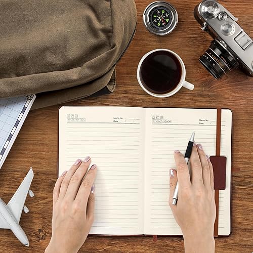 Miniatura 6 de Kesoto - Cuaderno de escritura clásico de cuero a rayas, tamaño A5, 5.7 x 8.5 pulgadas, diario forrado con cierre elástico y bolsillo de papel