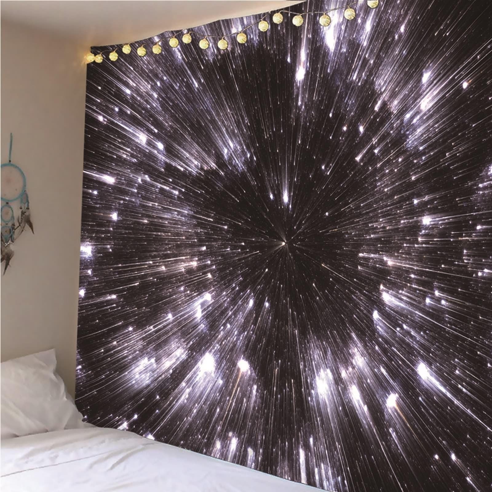 Tapiz de pared 200 x 200 cm, para exteriores, diseño de meteoritos, color negro y blanco